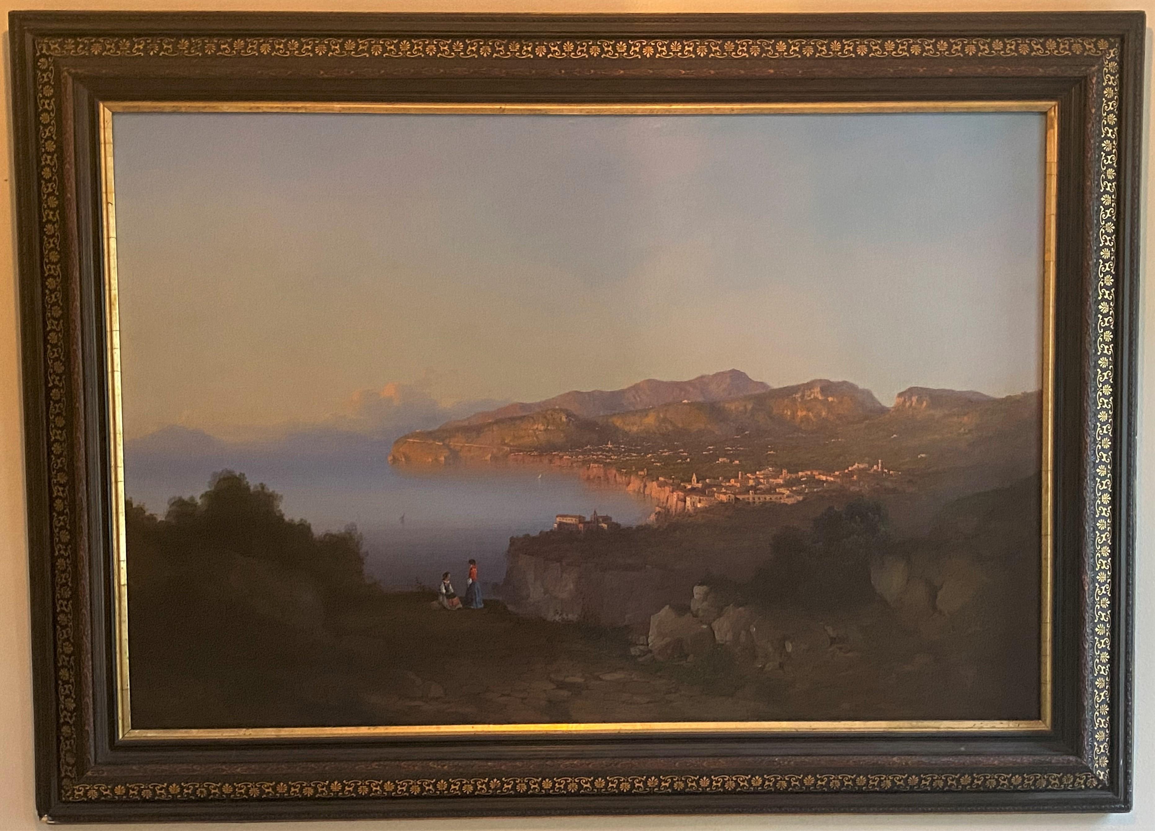 Parnoramische Ansicht der italienischen Schule von Sorrent, beschriftet und datiert 1855 – Painting von Unknown