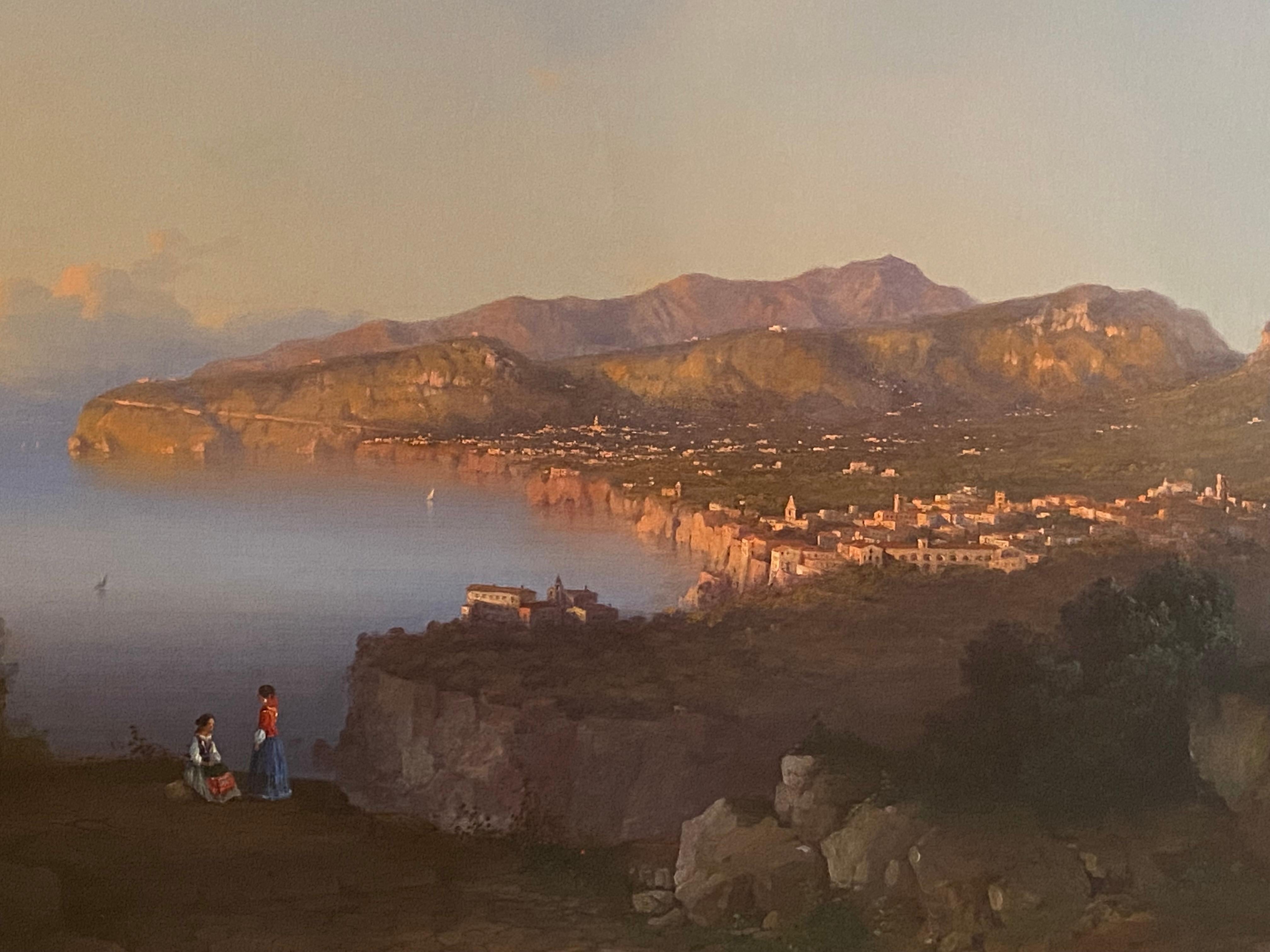 Vue parnoramique de l'école italienne de Sorrento, inscrite et datée de 1855 - Réalisme Painting par Unknown