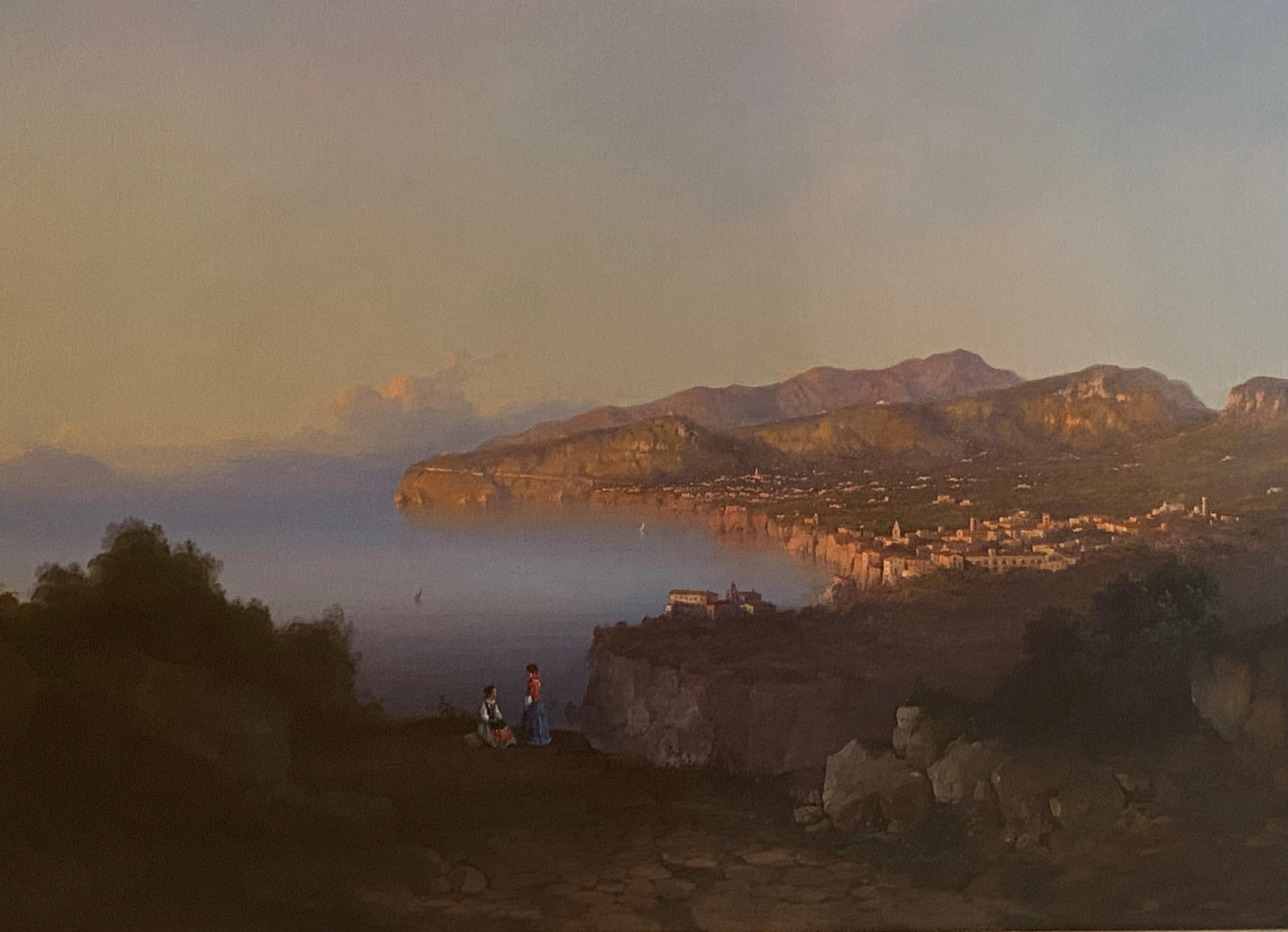 Unknown Landscape Painting – Parnoramische Ansicht der italienischen Schule von Sorrent, beschriftet und datiert 1855