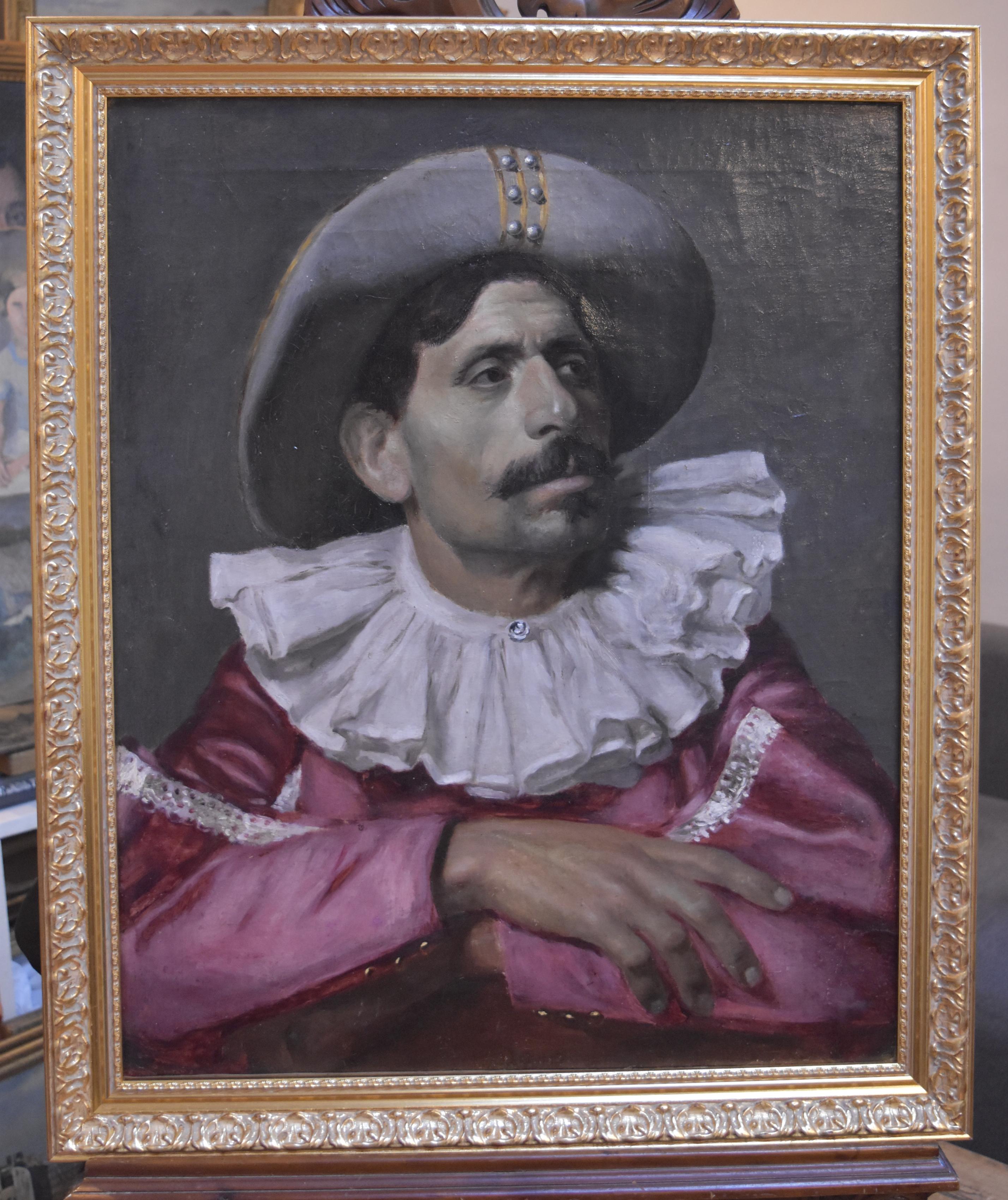 Italian School, Portrait of an actor dressed for the Commedia dell'arte, oil - Painting by Unknown