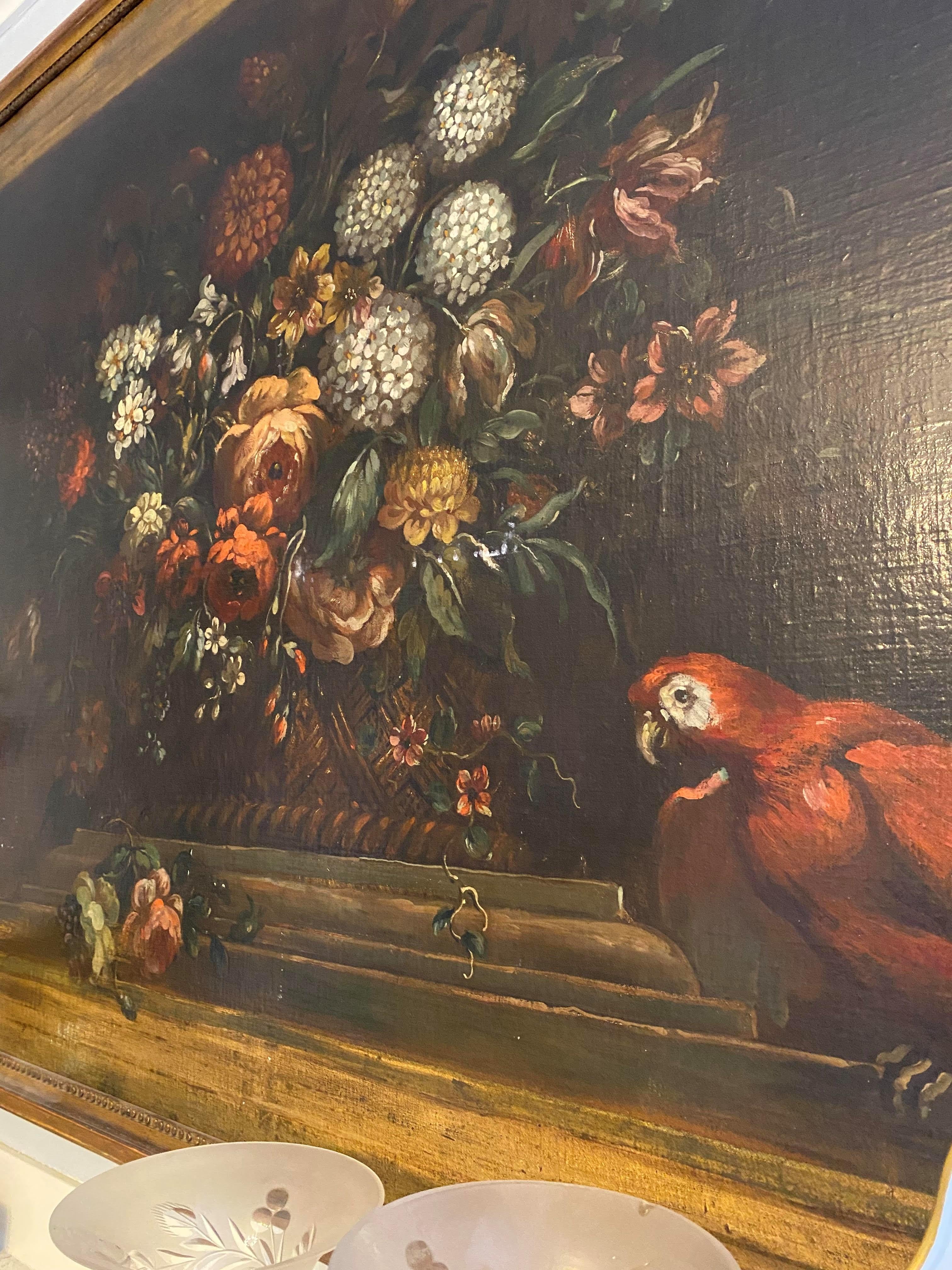 Nature morte italienne en trompe-l'œil, toile à l'huile, 18e siècle - Noir Still-Life Painting par Unknown