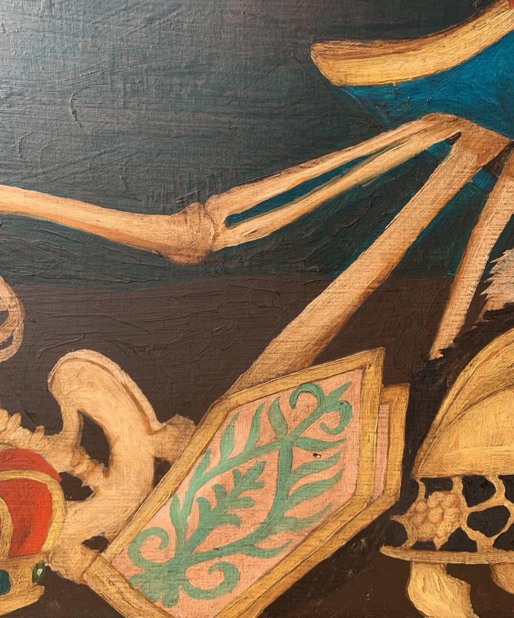 Peintre italien (XIXe siècle) - Memento Mori.

43 x 67 cm sans cadre, 48,5 x 72,5 cm avec cadre.

Peinture à l'huile ancienne sur bois, dans un cadre en bois.

État des lieux : Toile originale. Bon état de conservation de la surface picturale, il y
