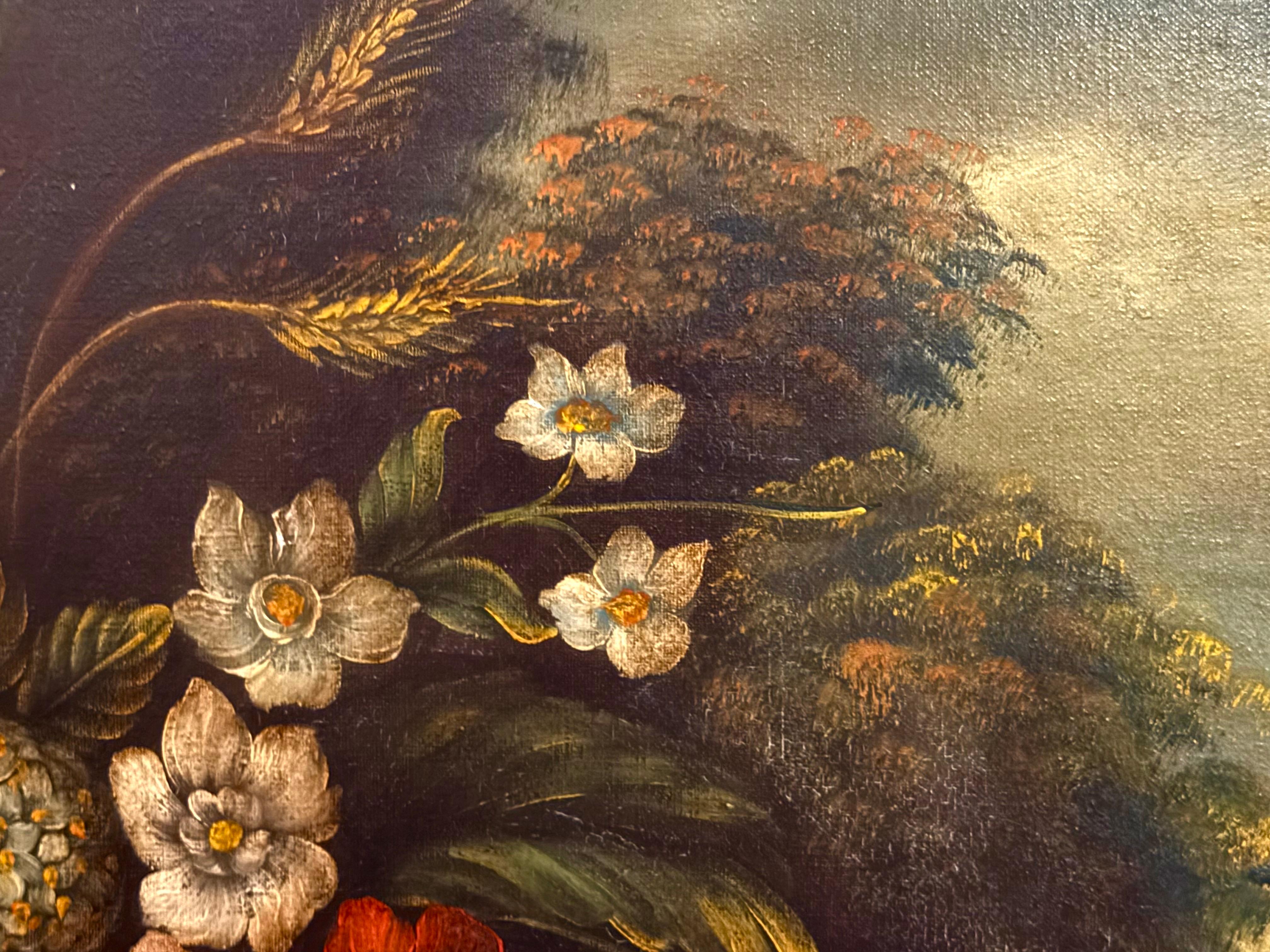 Grandes fleurs italiennes du 19e siècle avec paysage du Mont Vésuve en vente 6