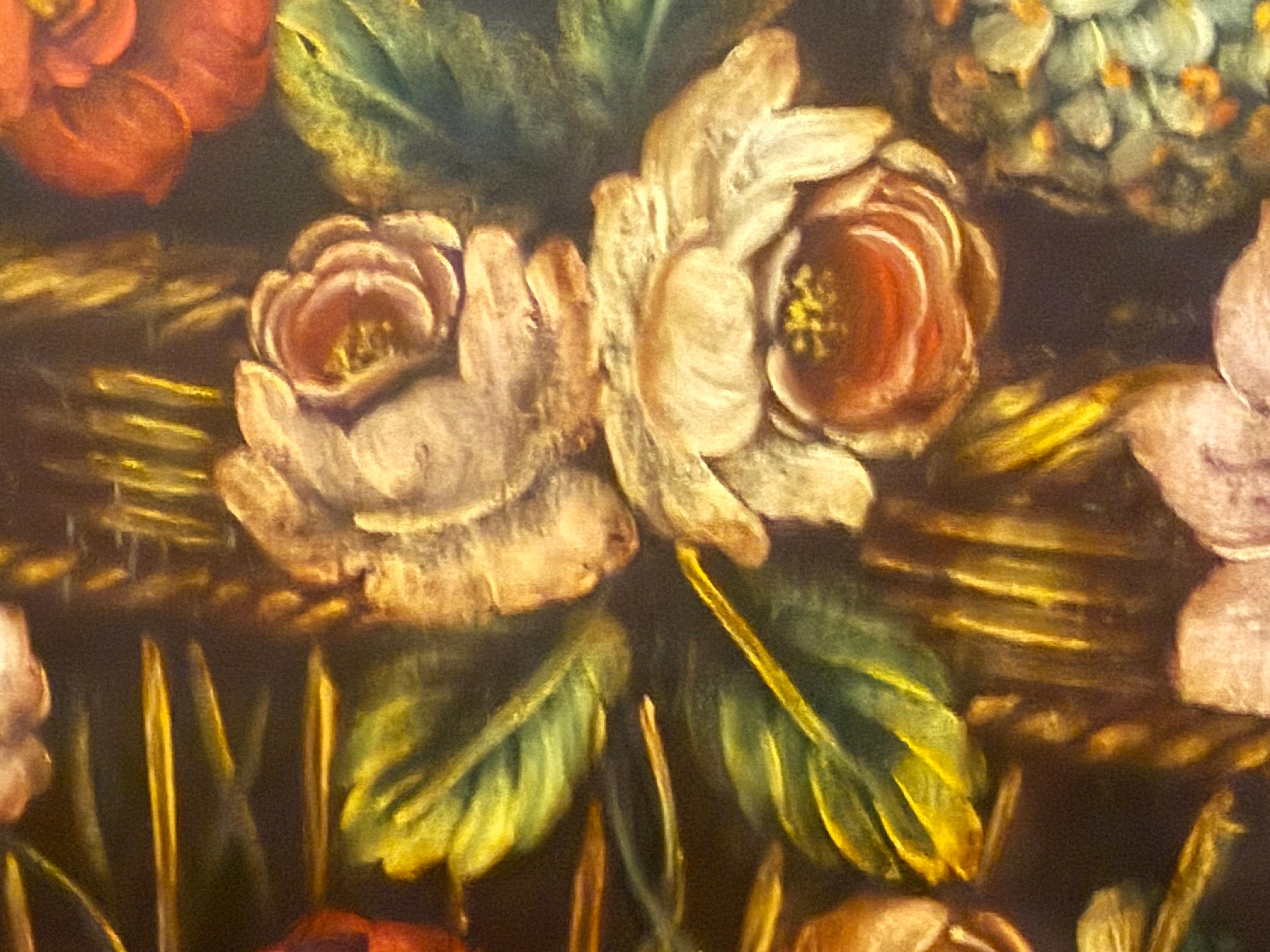 Grandes fleurs italiennes du 19e siècle avec paysage du Mont Vésuve en vente 7