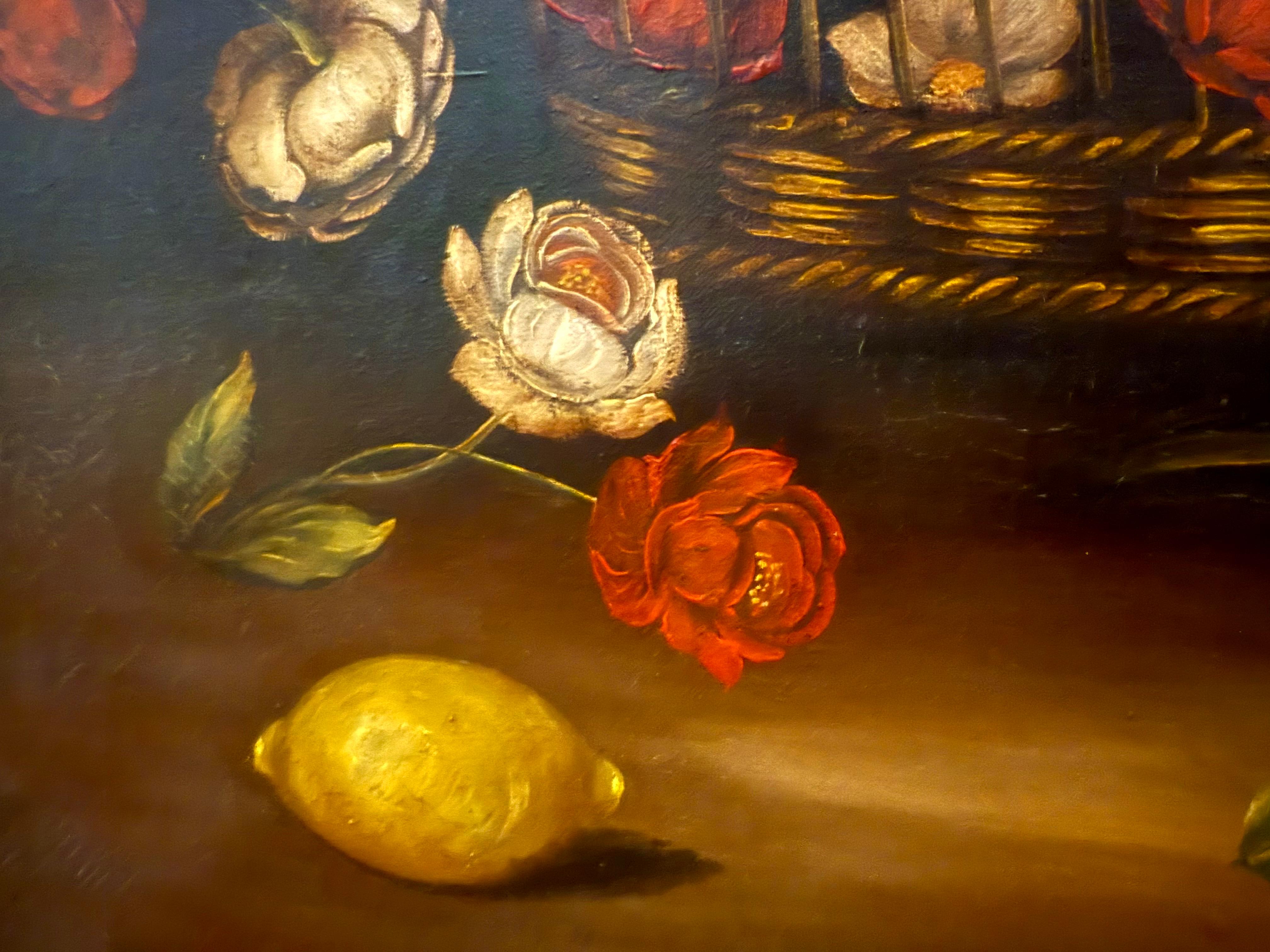 Grandes fleurs italiennes du 19e siècle avec paysage du Mont Vésuve en vente 9