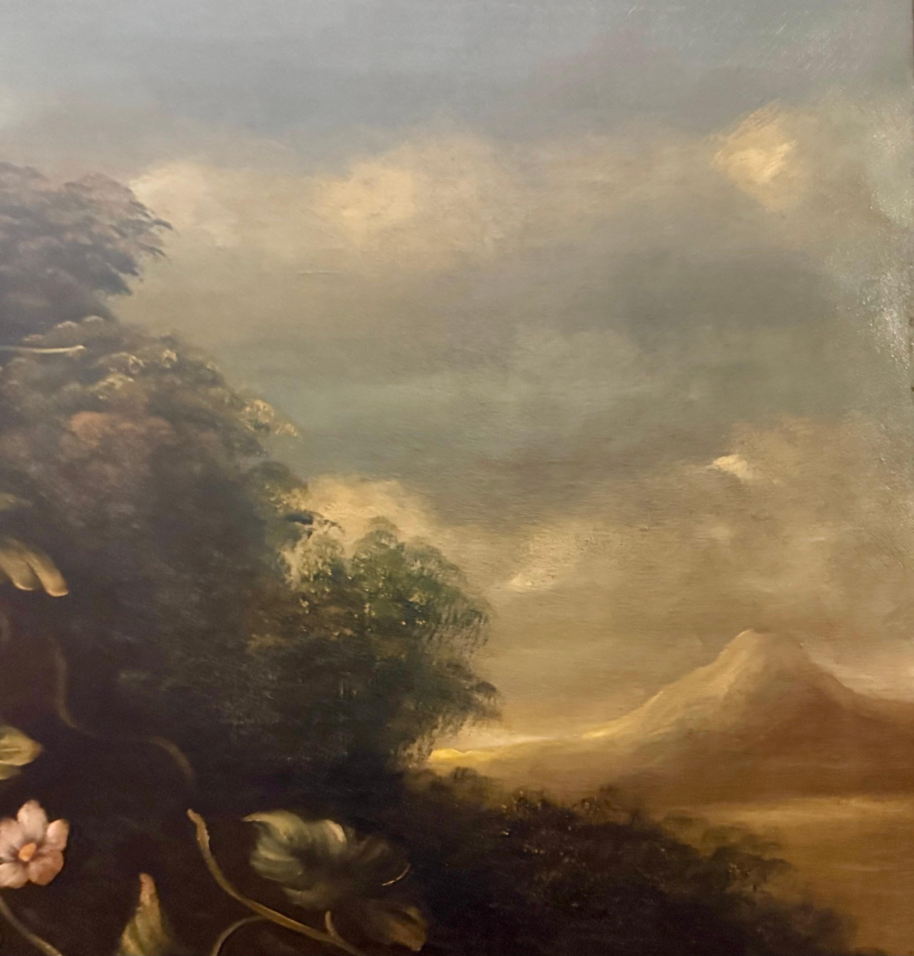 Grandes fleurs italiennes du 19e siècle avec paysage du Mont Vésuve en vente 11