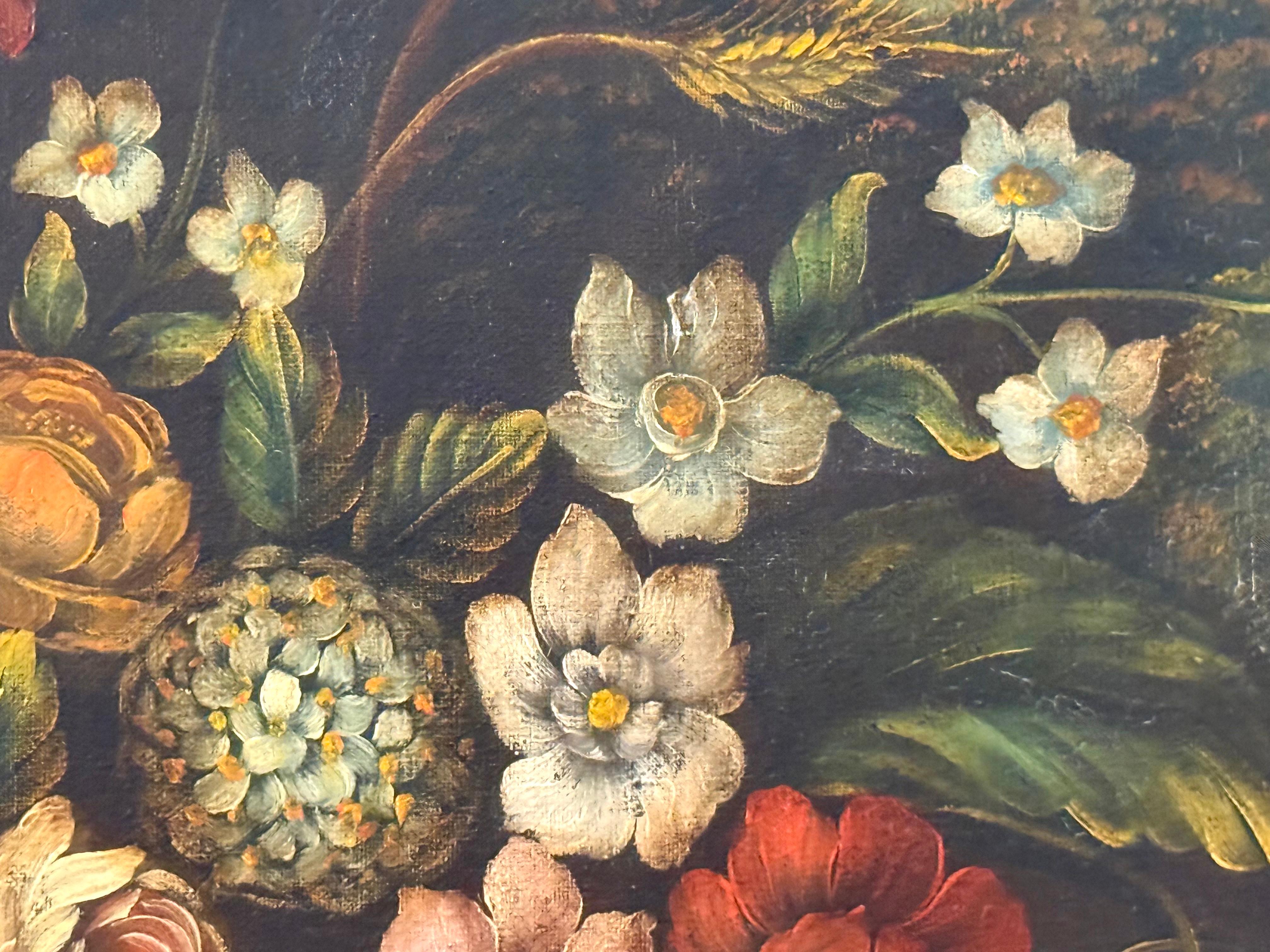 Grandes fleurs italiennes du 19e siècle avec paysage du Mont Vésuve en vente 13
