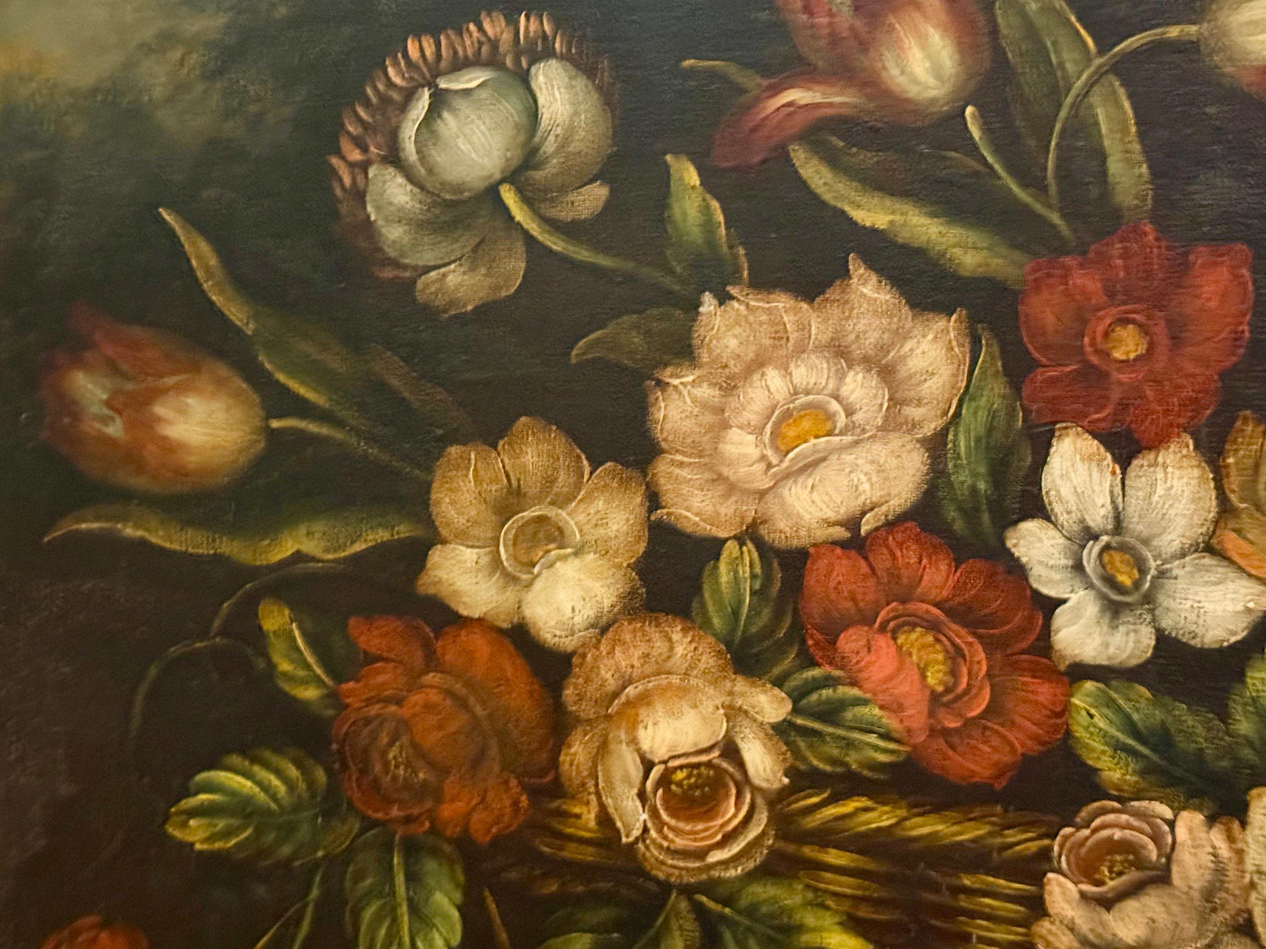 Grandes fleurs italiennes du 19e siècle avec paysage du Mont Vésuve en vente 3