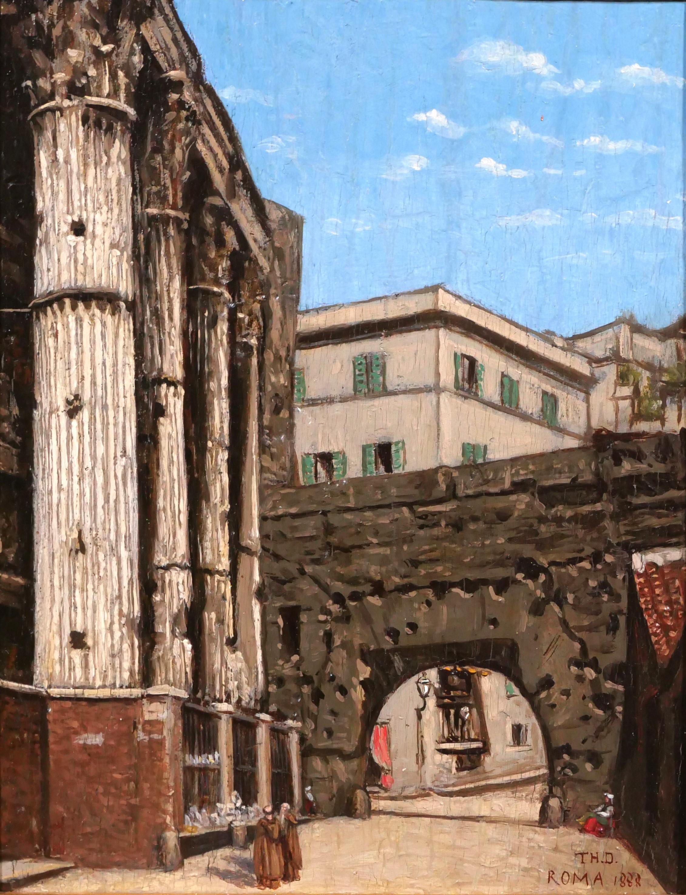 Landscape Painting Unknown - Italie, Rome, vue du temple Ultor de Mars sur le forum Nerva