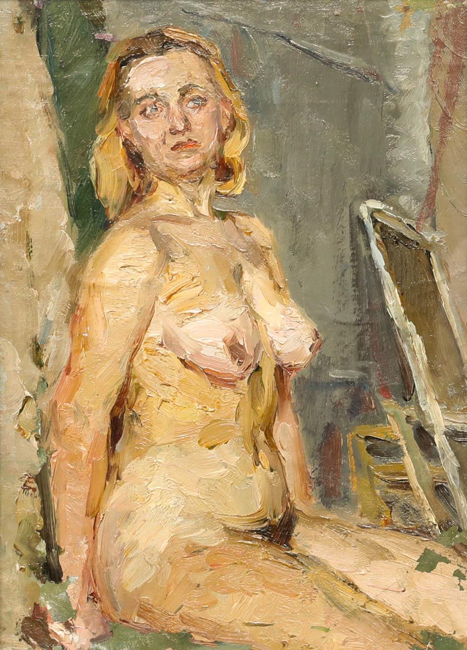 Ivan Kozlov - Framed 20th Century Oil, Nude in the Studio - Painting by Unknown