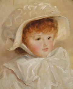 Ivan Lindhe (1875-1954) - 1910 Oil, Portrait of a Young Girl Wearing a Bonnet