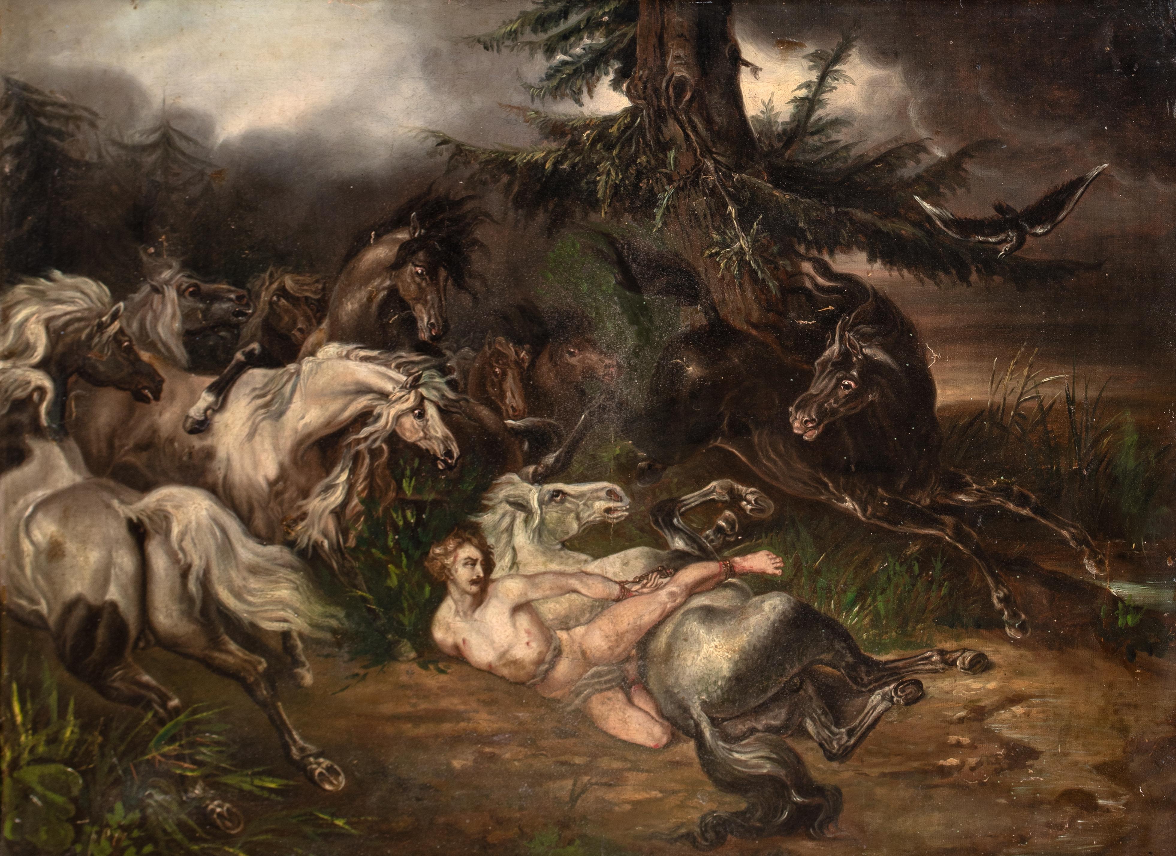 Ivan Mazeppa, 19ème siècle - Extrait du poème de Lord Byron - Marron Landscape Painting par Unknown