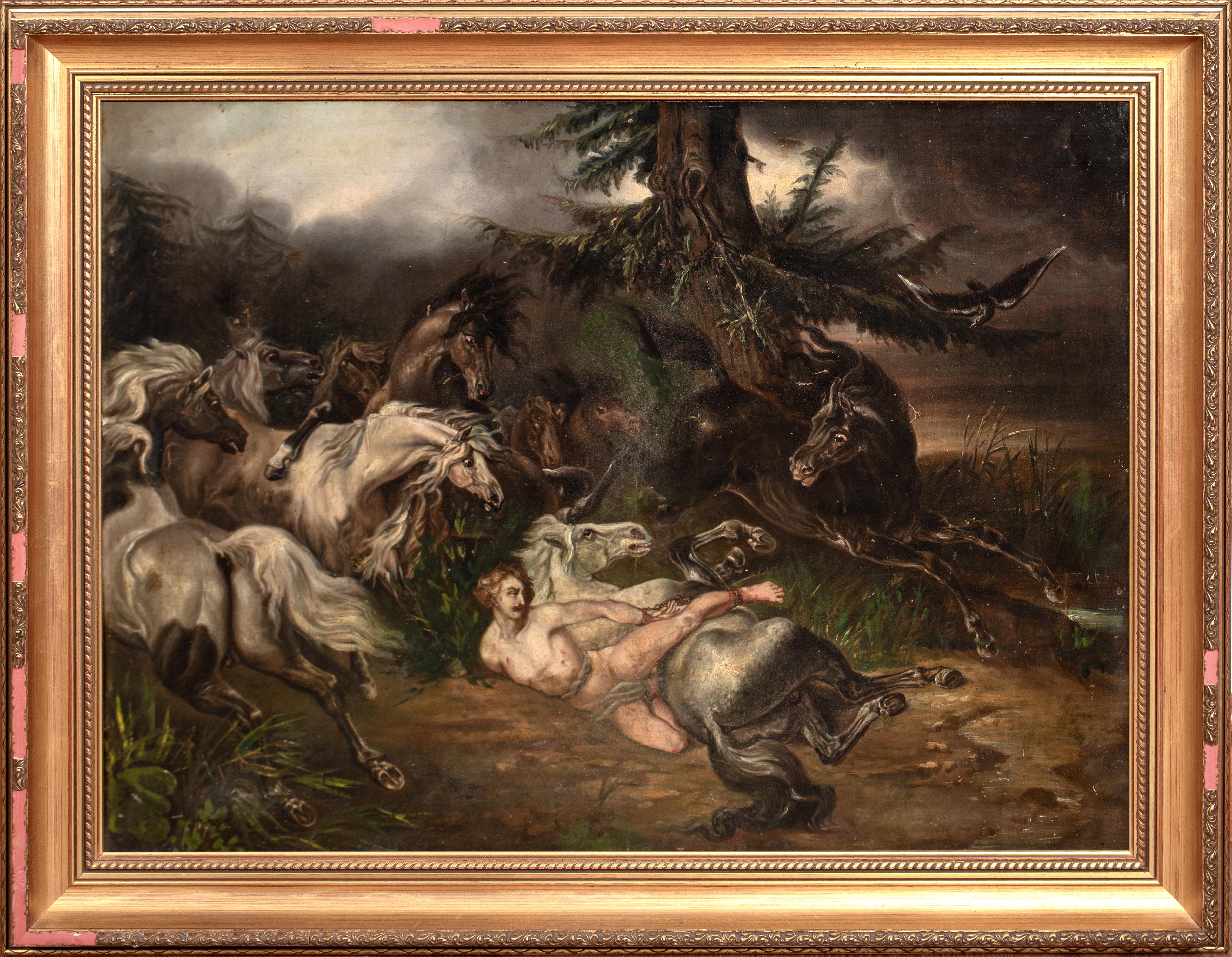 Landscape Painting Unknown - Ivan Mazeppa, 19ème siècle - Extrait du poème de Lord Byron
