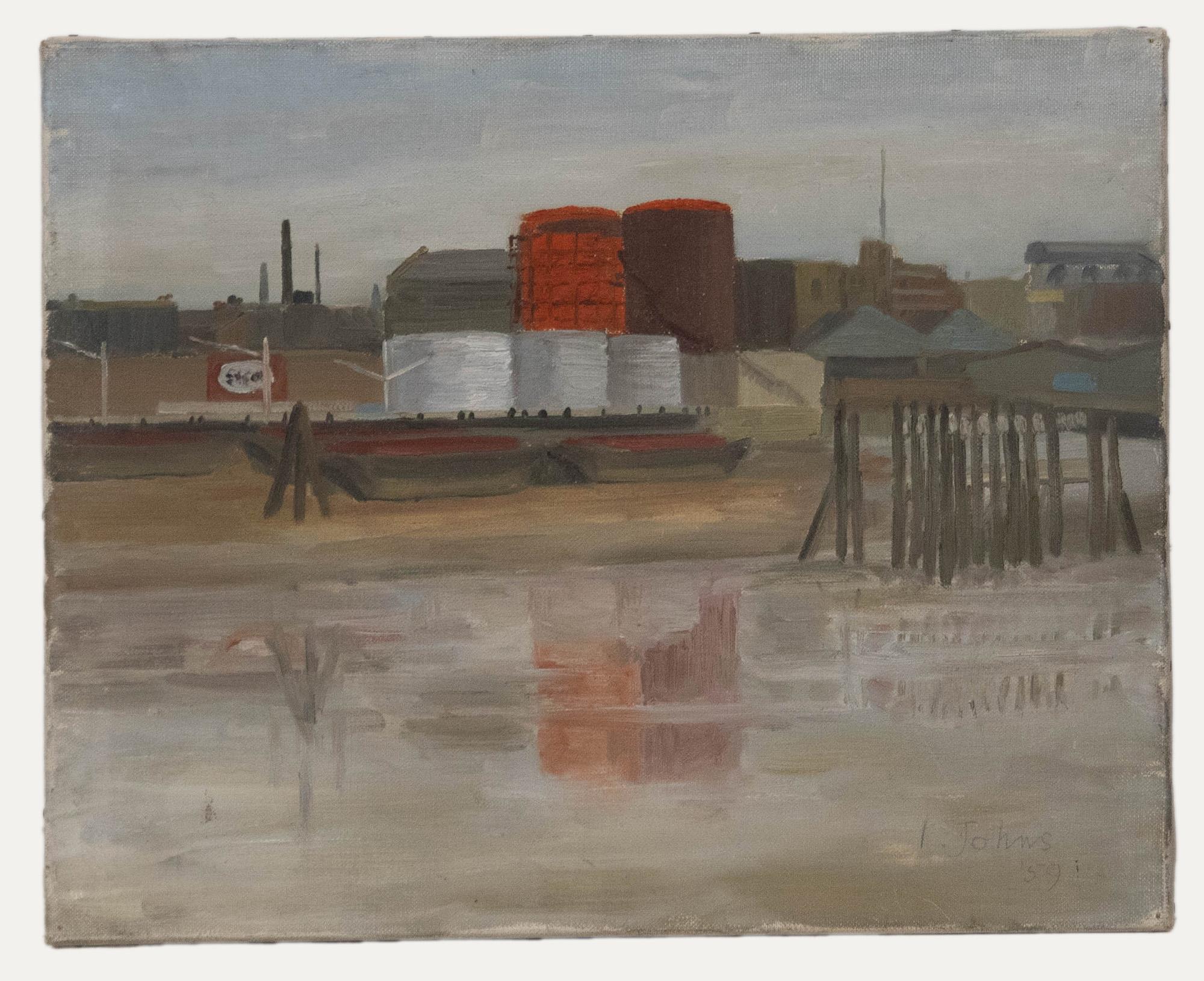 Ivor Johns (1924-1993) - Mid 20th Century Oil, Industrial Docks - Painting by Unknown