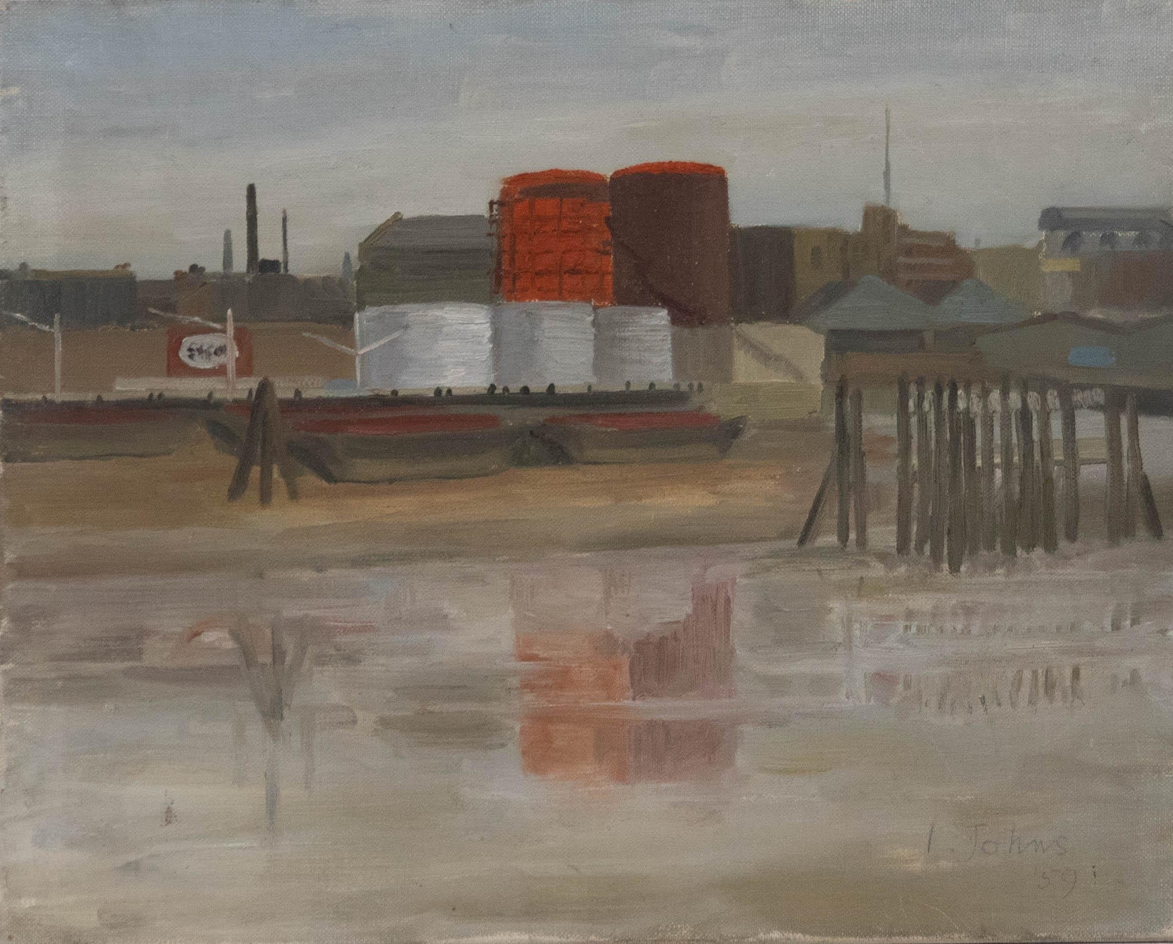 Unknown Landscape Painting - Ivor Johns (1924-1993) - Mid 20th Century Oil, Industrial Docks
