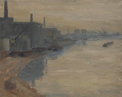 Ivor Johns (1924-1993) - Ölgemälde, Wintersonne an der Themse, Mitte des 20. Jahrhunderts