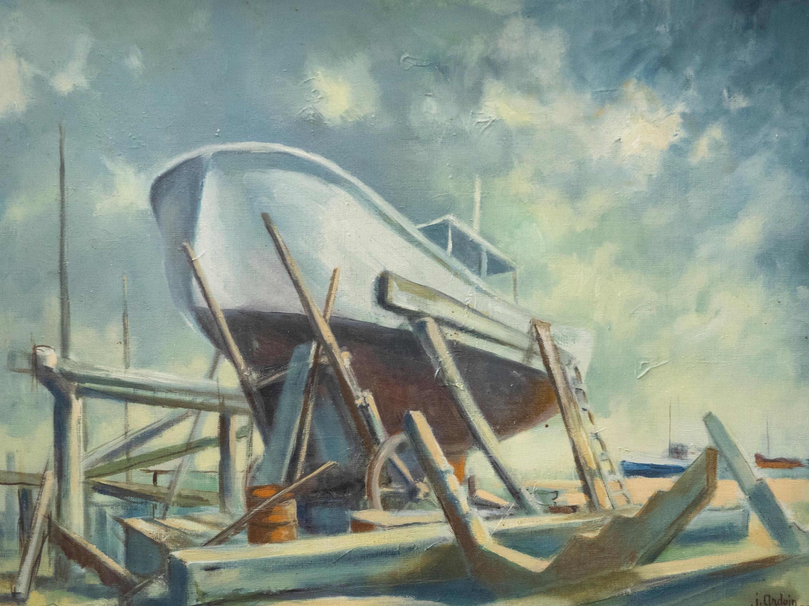 J. Ardoin - 1978 Oil, The Boat Yard - Painting by Unknown