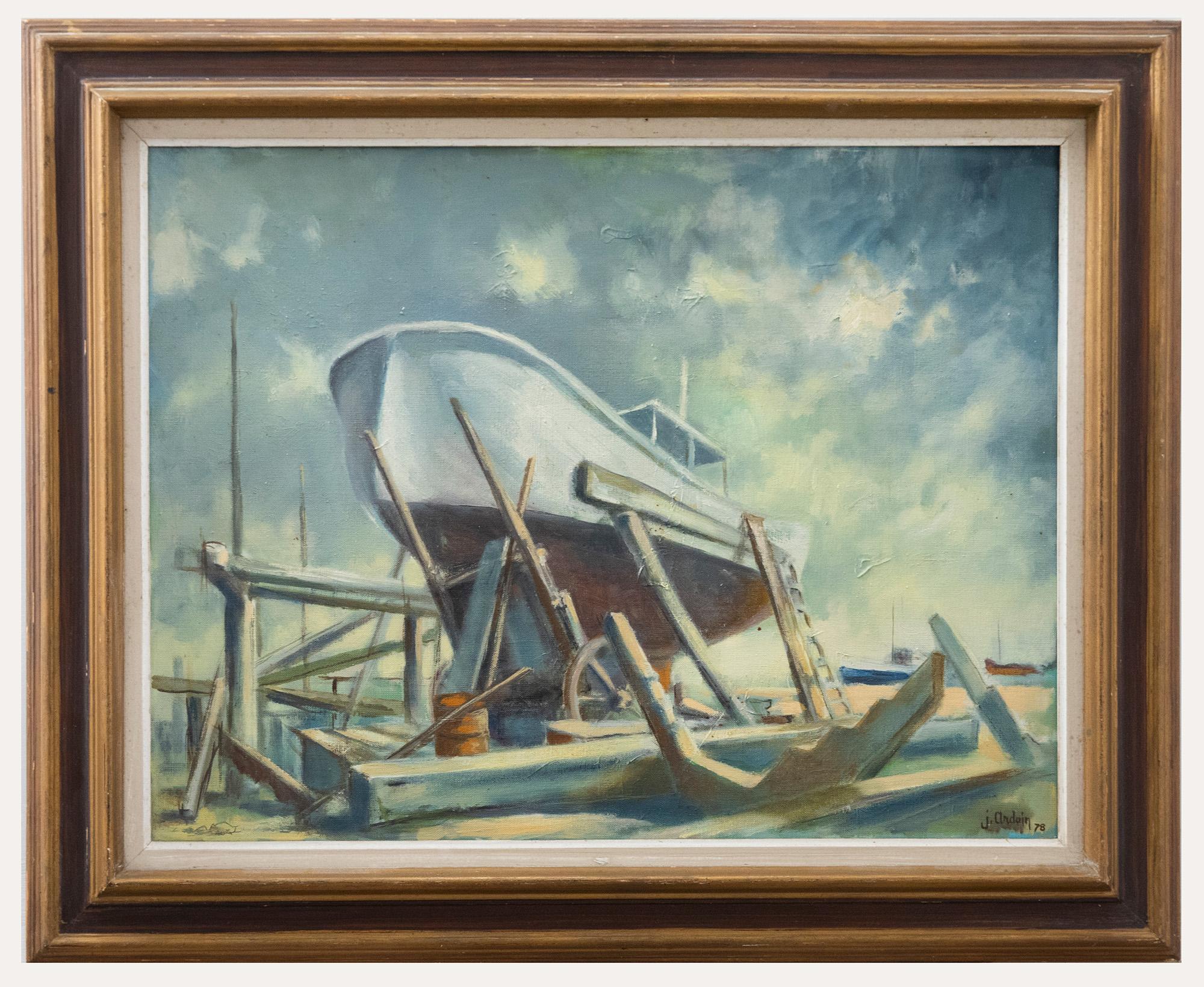 Unknown Figurative Painting - J. Ardoin - 1978 Oil, The Boat Yard