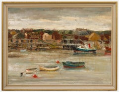 J. B. Z - Framed 20th Century Oil, Boats Moored in a Bay
