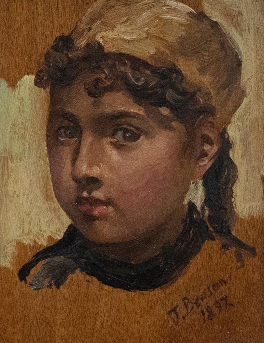 J. Benson - Olio del 1897 incorniciato, Ritratto di ragazza - Painting di Unknown