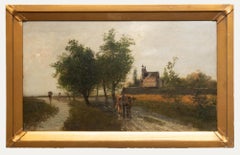 J. Biron - Olio incorniciato della fine del XIX secolo, Allevatore di bestiame in un paesaggio