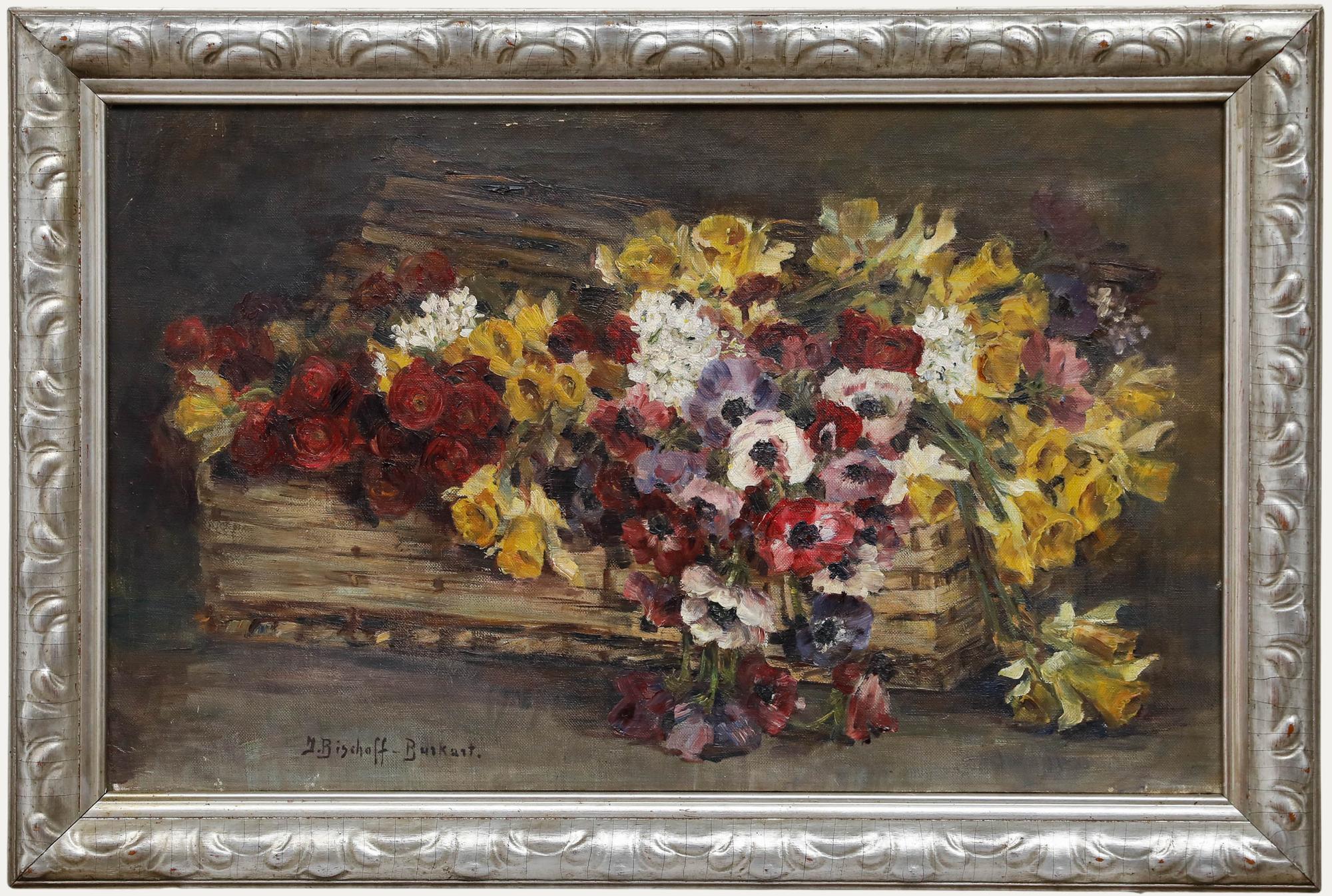 Unknown Still-Life Painting - J. Bischoff-Burkart  - Early 20th Century Oil, Spring Bouquet with Daffodils