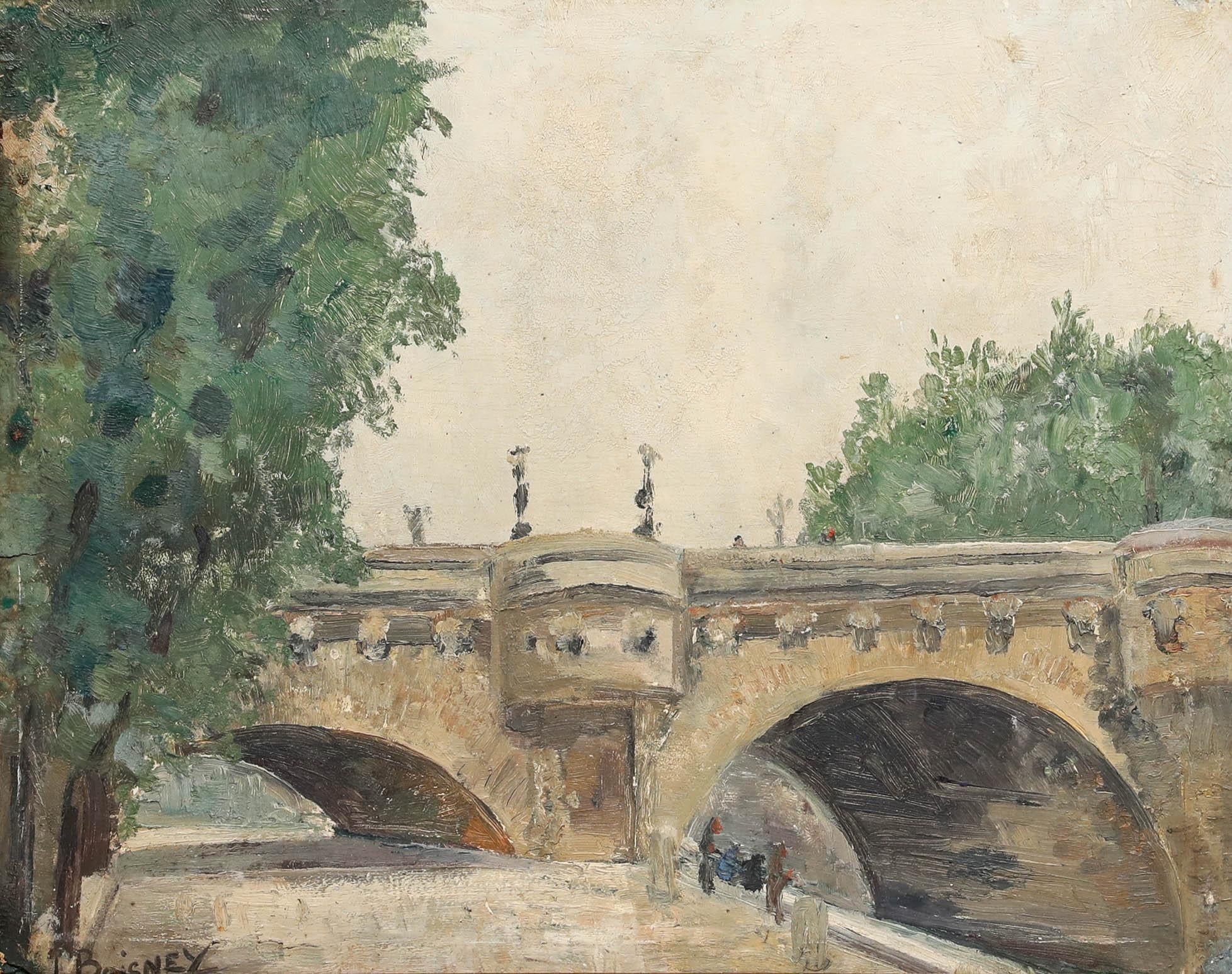 J. Boisney - Gerahmtes Öl aus der Mitte des 20. Jahrhunderts, Die Pont Neuf Brücke – Painting von Unknown