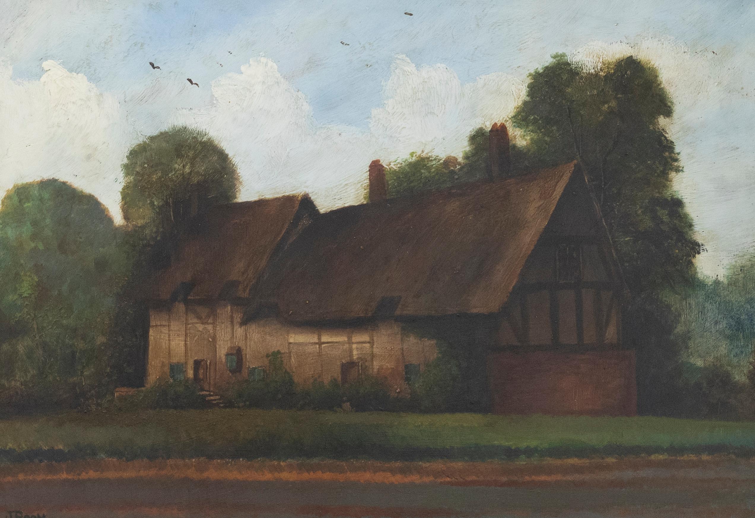 J. Boon - Framed Mid 20th Century Oil, Thatched Cottage Scene - Painting by Unknown