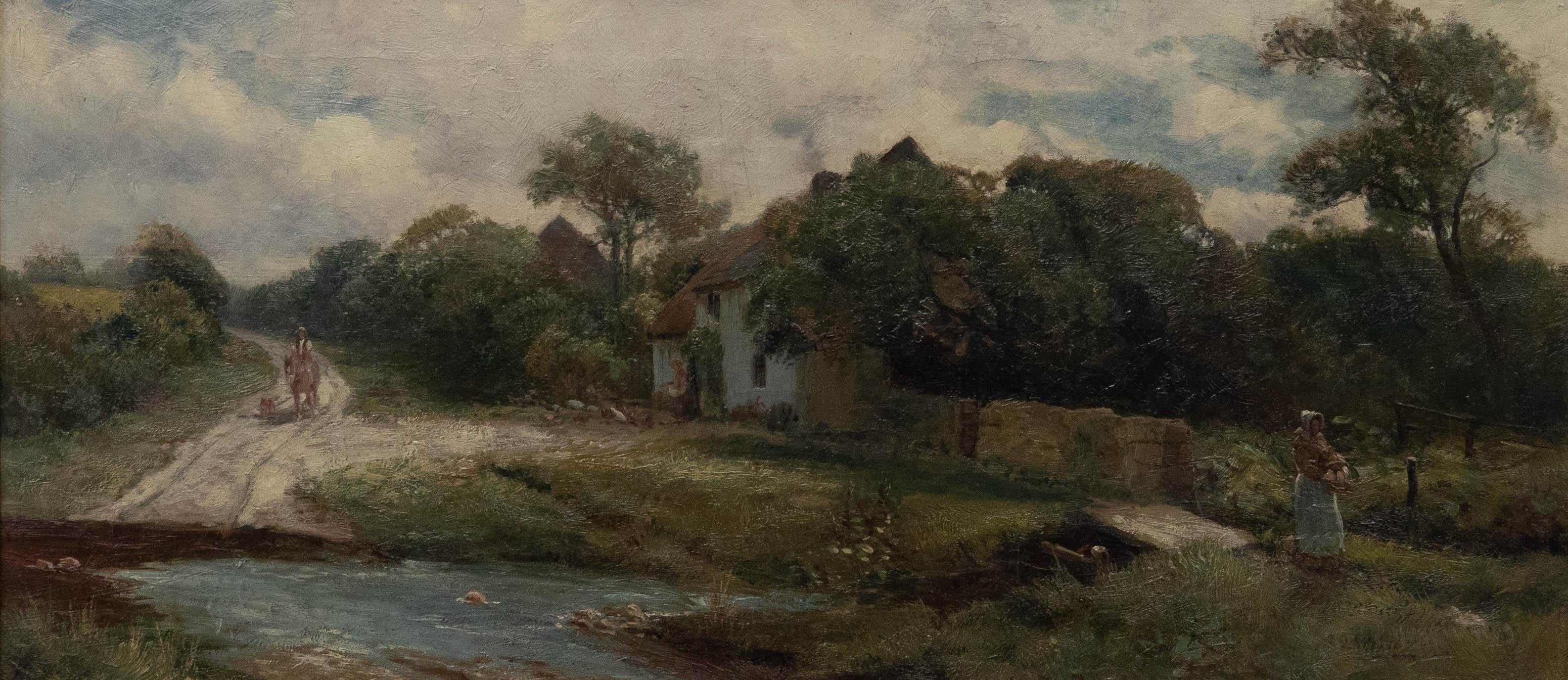 J. C.C. Morley - Huile encadrée du début du 20e siècle, scène de chalet à la campagne - Painting de Unknown