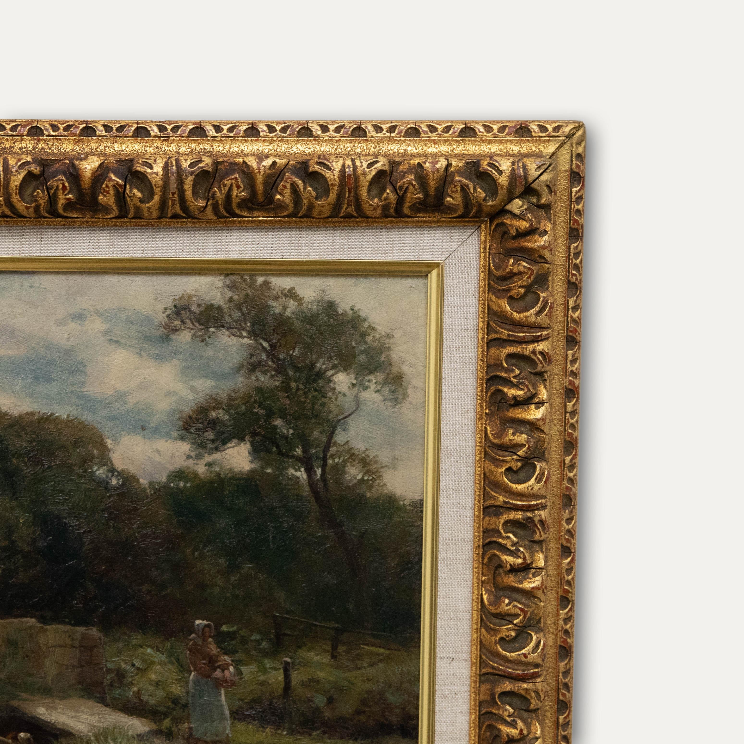 J. C.C. Morley - Huile encadrée du début du 20e siècle, scène de chalet à la campagne en vente 1