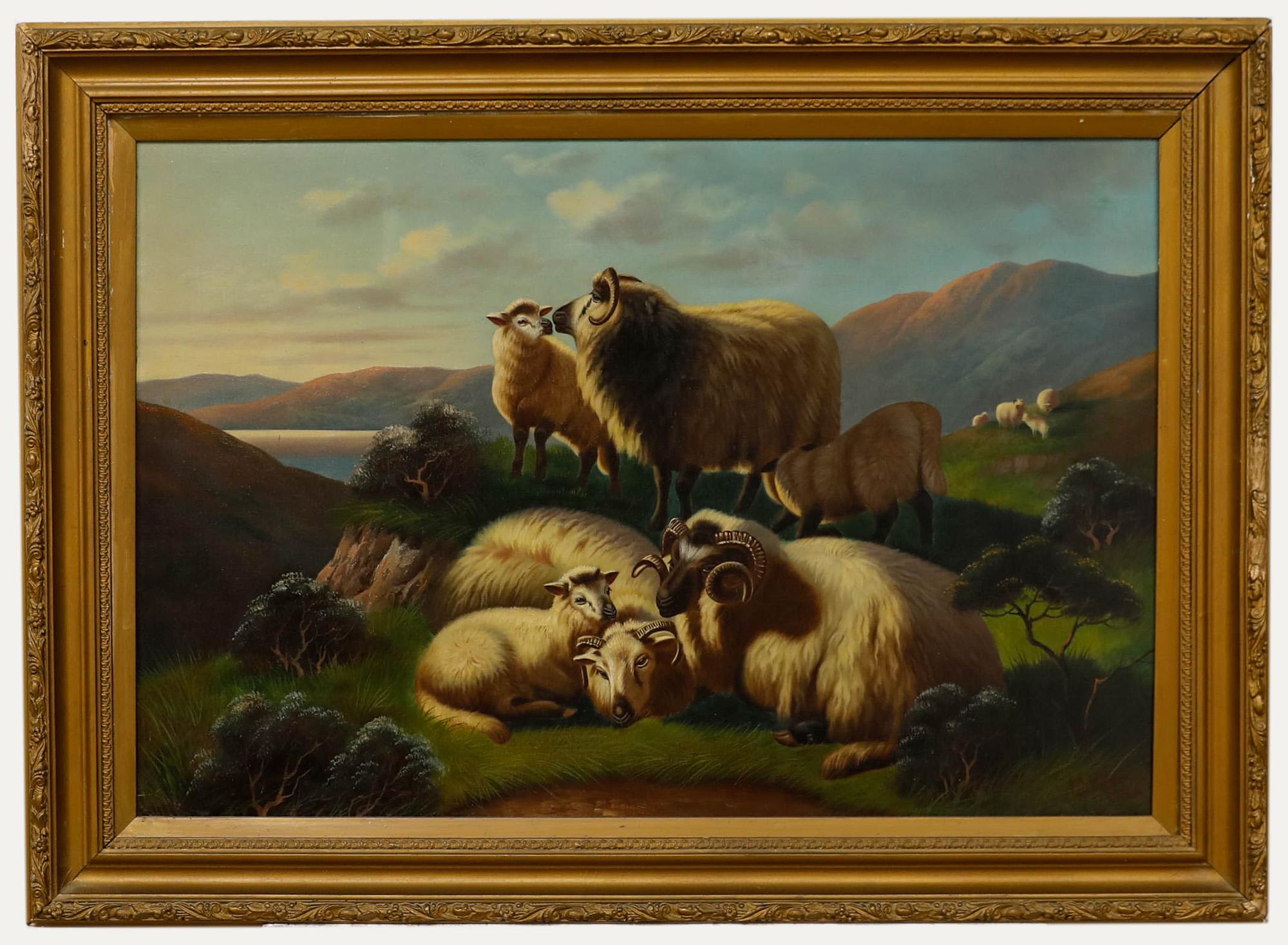 Unknown Landscape Painting - J. C. Morris  - 1891 Oil, Herd in the Highlands