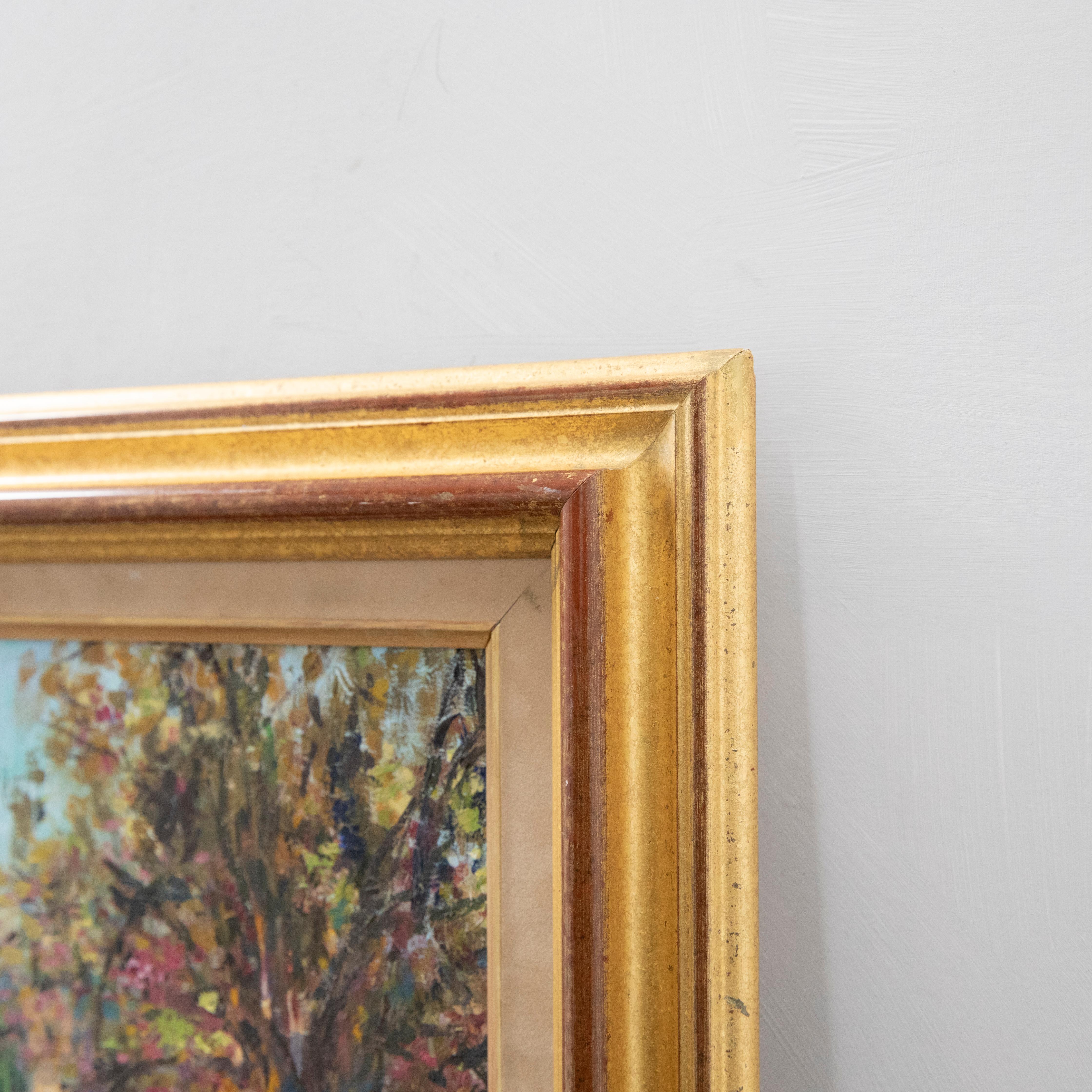J. Carron - Framed 20th Century Oil, Village Street in Sun - Brown Landscape Painting by Unknown
