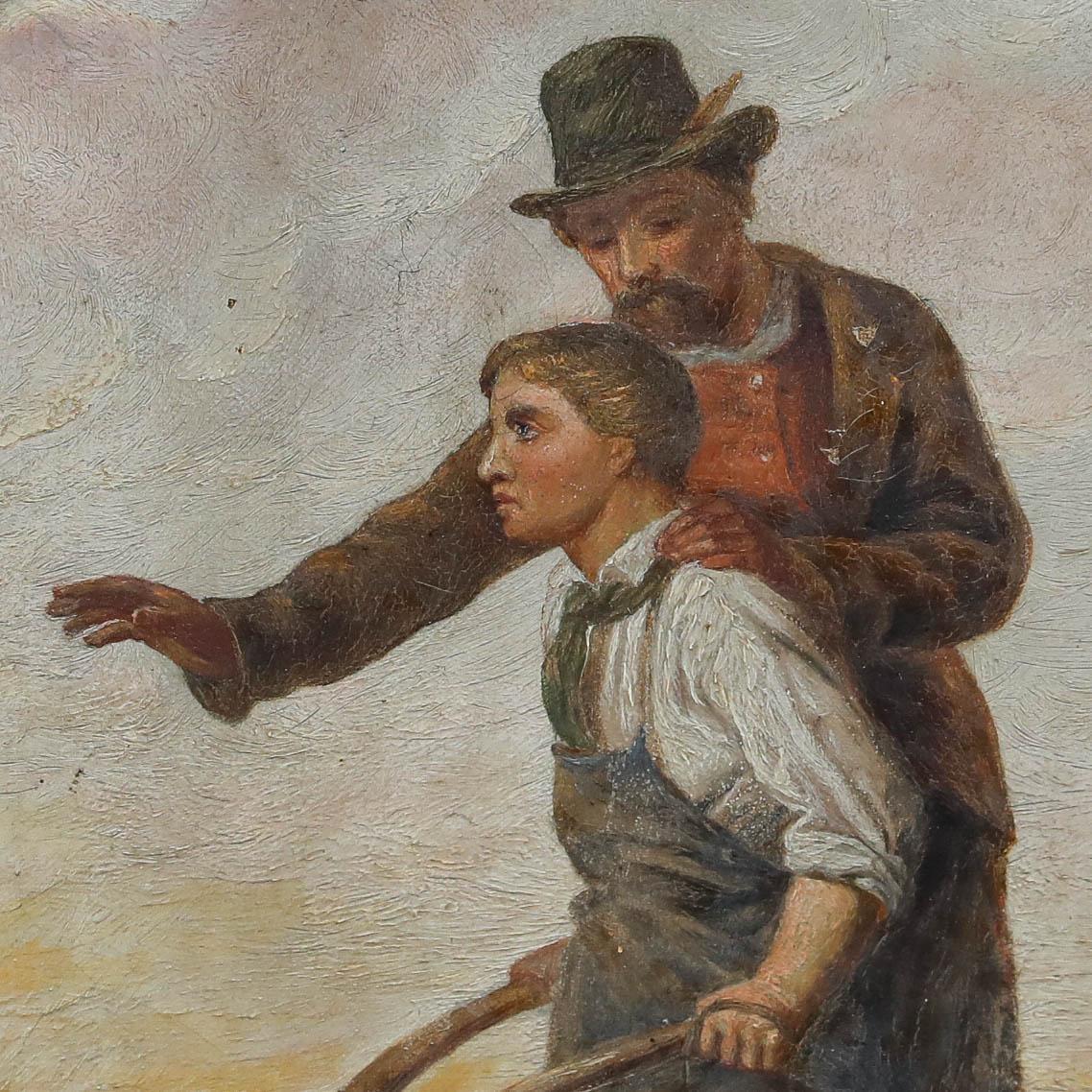 J. Coomans - Olio del 1916 incorniciato, Una parola di consiglio - Portrait Painting Marrone di Unknown