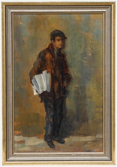 J. Damy - Gerahmtes Öl des frühen 20. Jahrhunderts, Zeitungsjunge