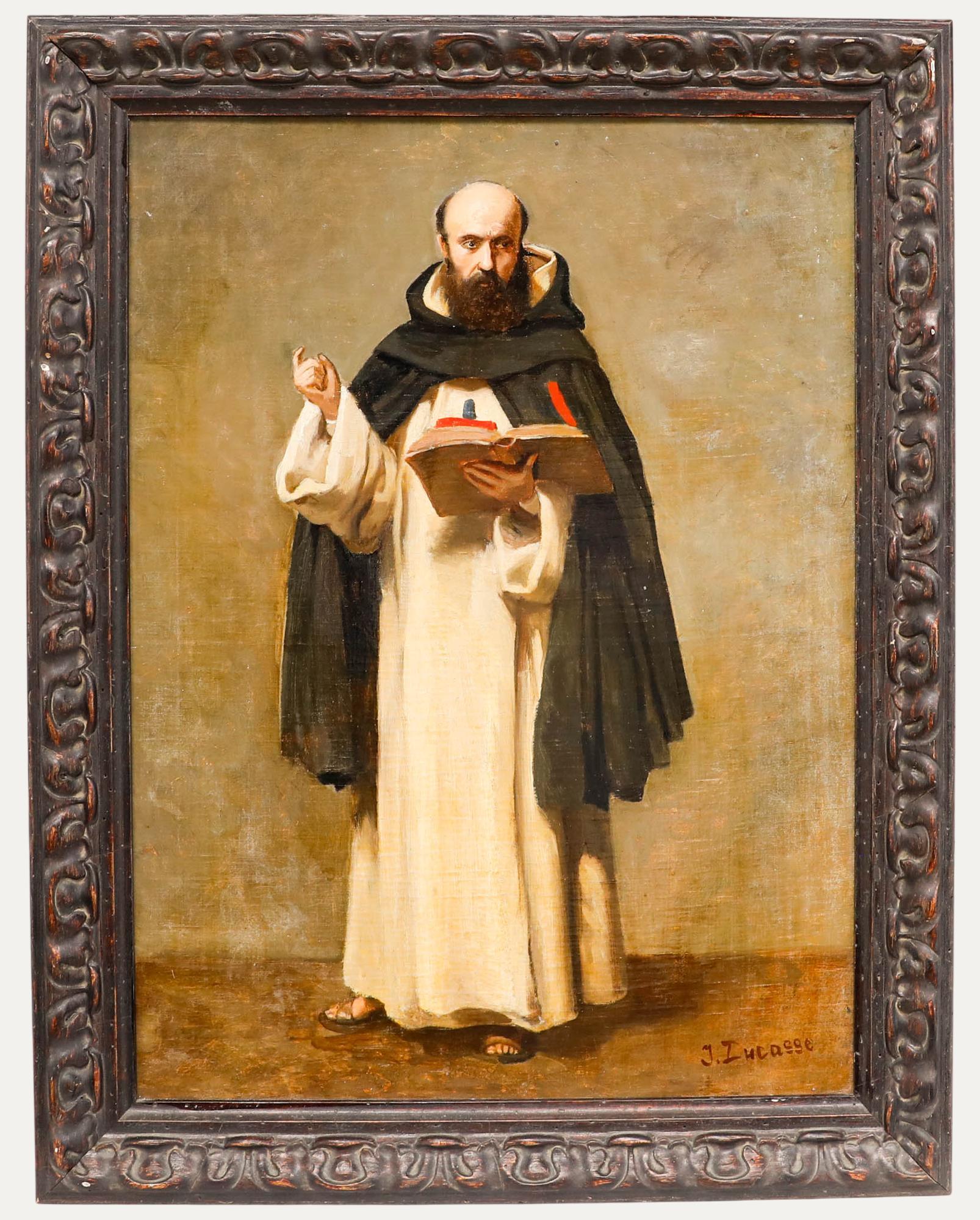 Portrait Painting de Unknown - J. Ducasse - Óleo de la escuela francesa de finales del siglo XIX, El monje predicador