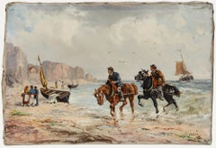 J. Ferry - Late 19th Century Oil, Working Horses on Duty