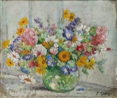 J. George - Framed Mid 20th Century Oil, Cottage Garden Flowers