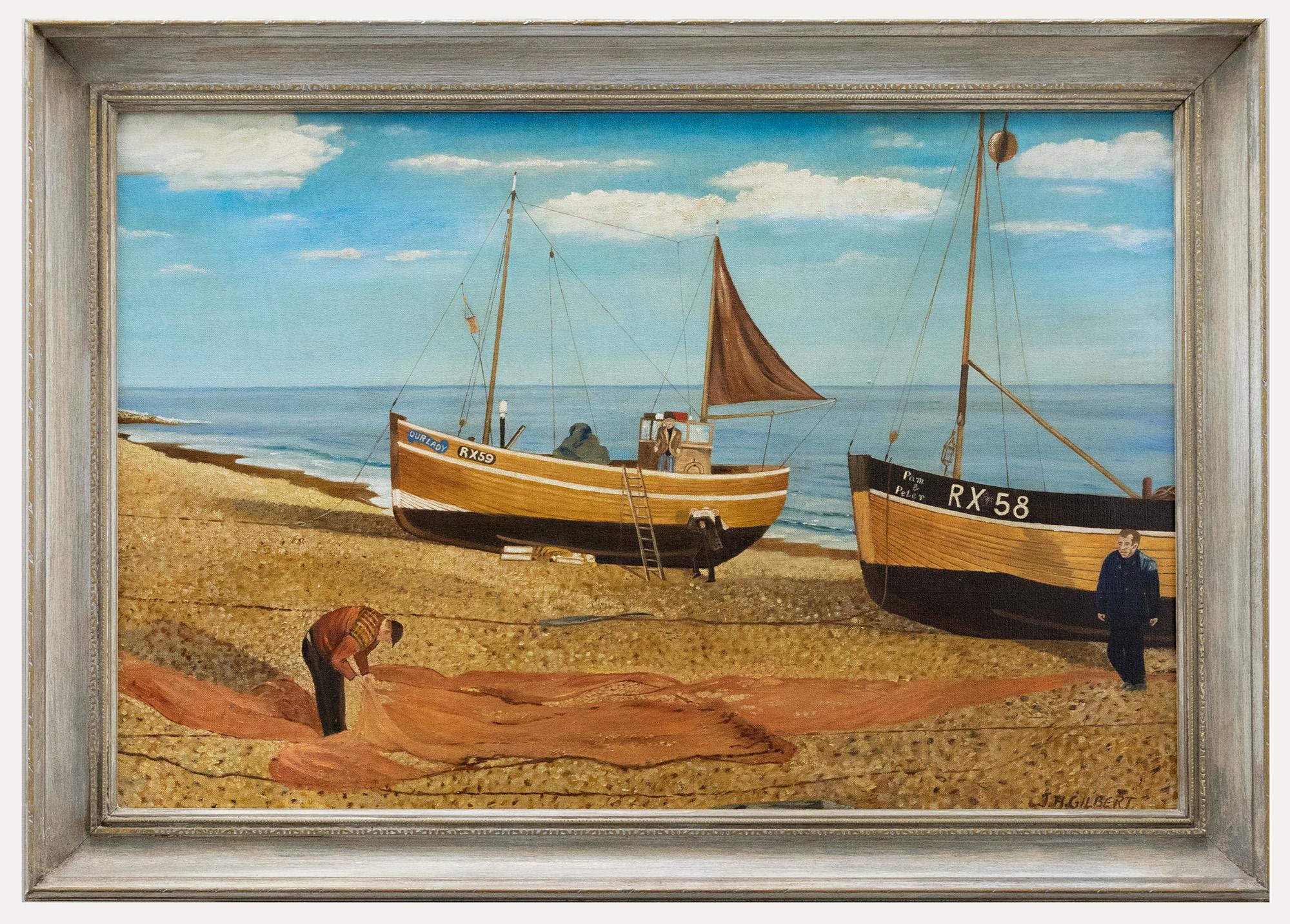 Unknown Figurative Painting - J. H. Gilbert - 20th Century Oil, Hastings Old Port