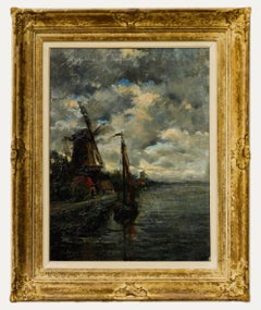 J. H. Haalen - Dutch Early 20th Century Oil, Coastal Landscape with Windmills