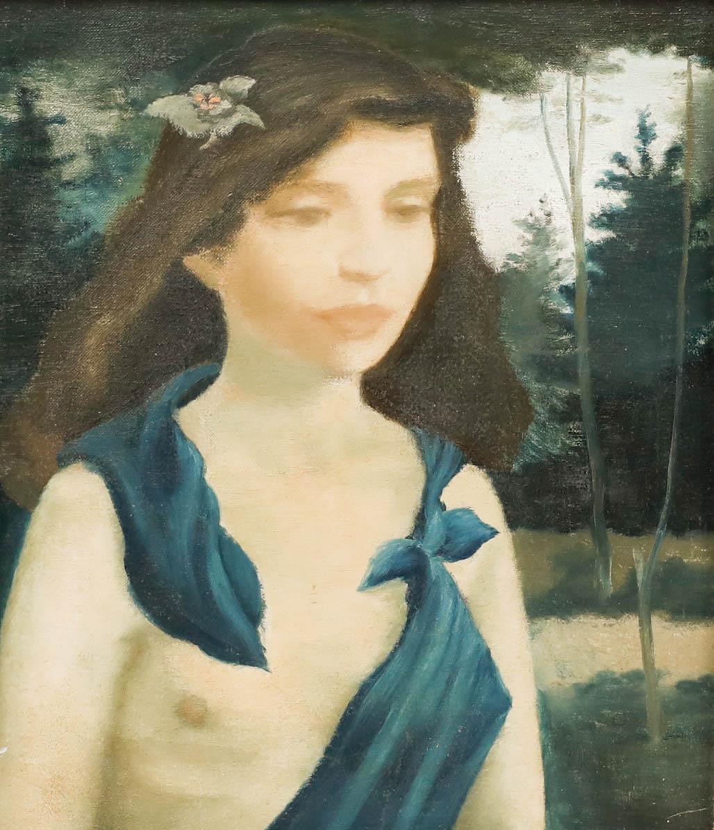 J. Hanning-Lee - Huile encadrée du milieu du 20e siècle, portrait d'Iris Sanmugam - Painting de Unknown