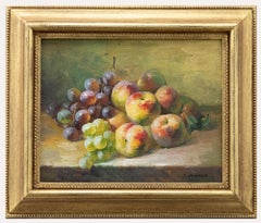 J. Howard - Framed 20th Century Oil, Still Life of Peaches & Grapes