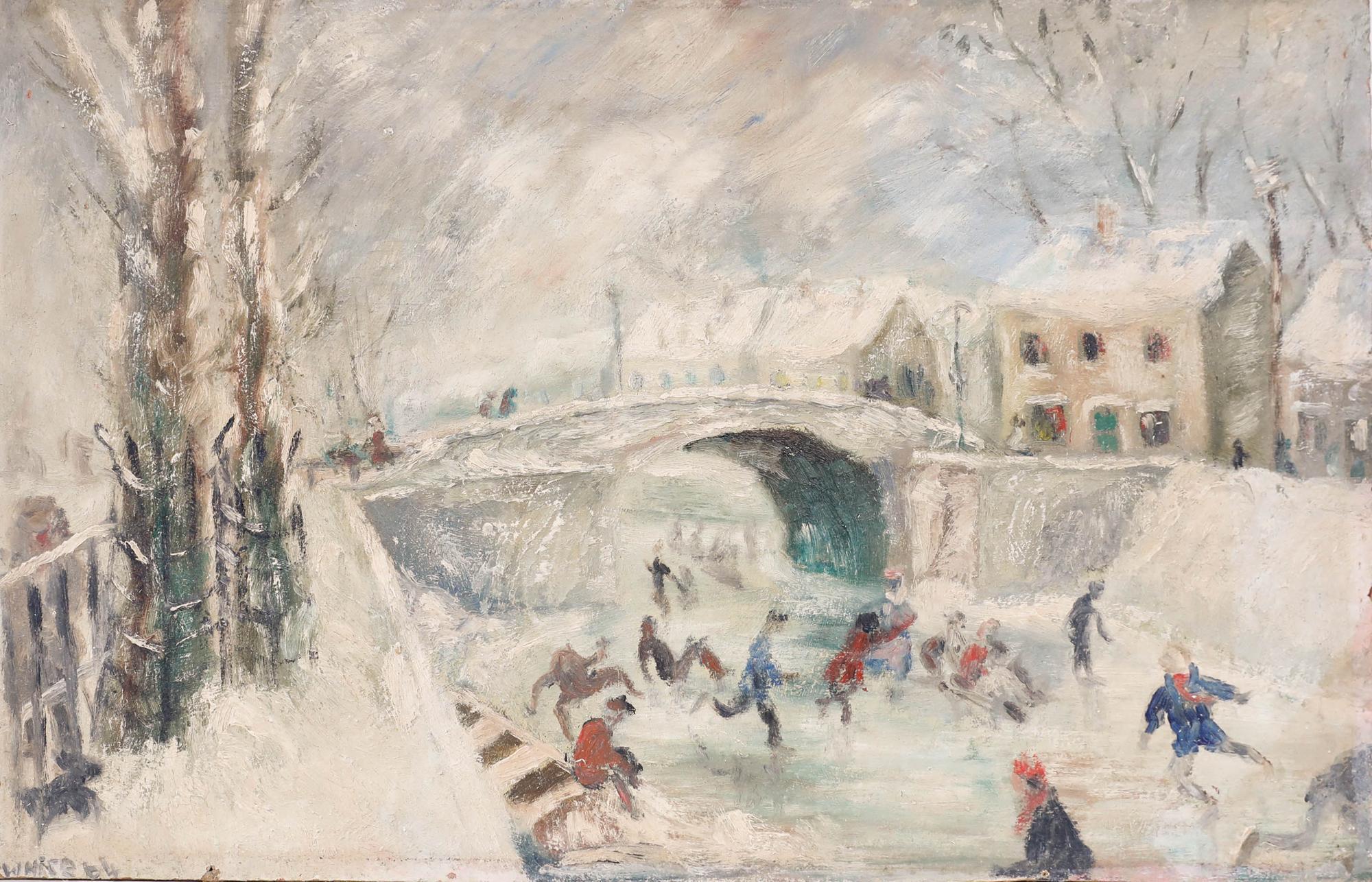 J. J. White - 1964 Oil, Antics on Ice - Painting by Unknown