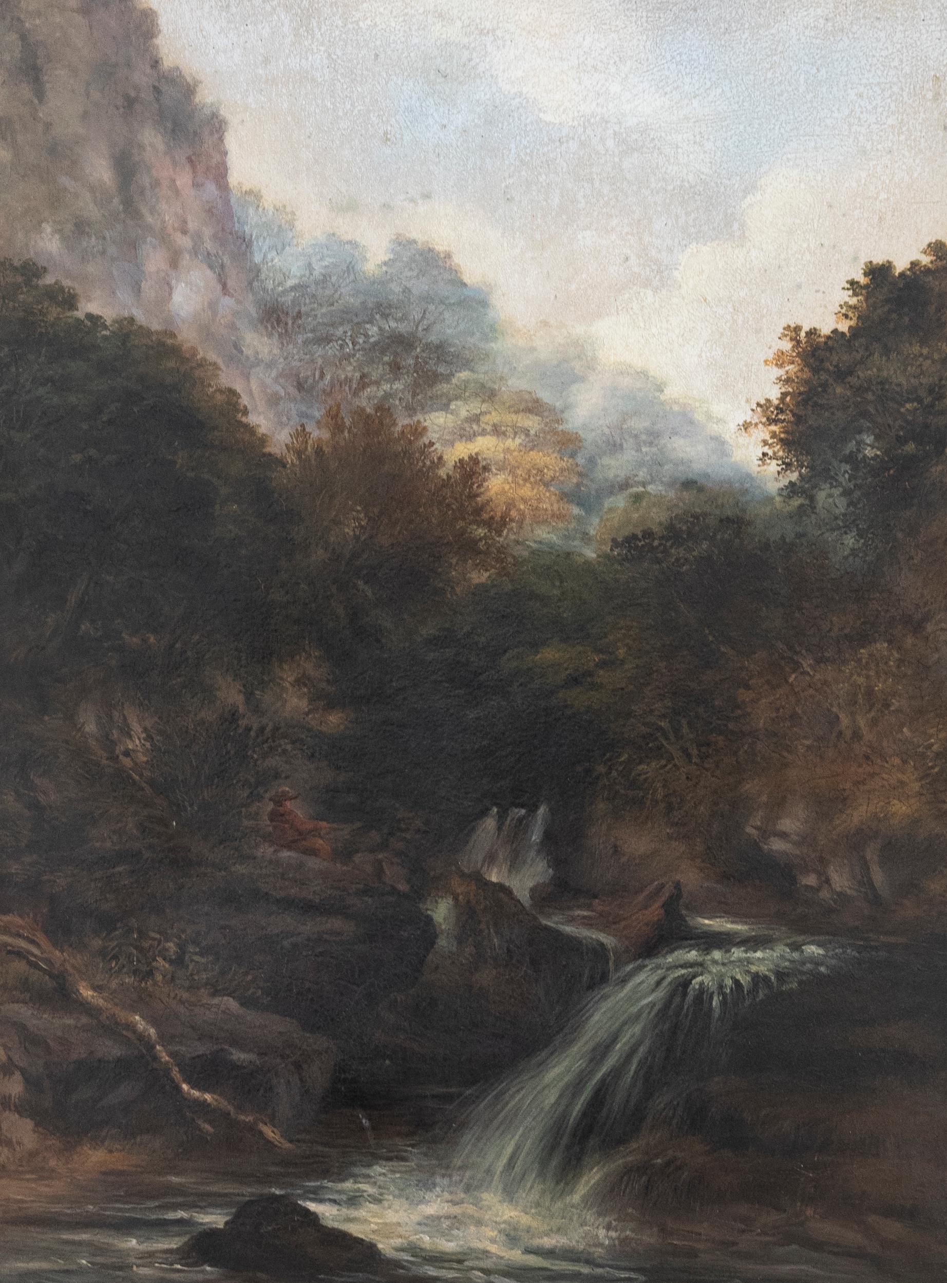 J. Jackson - Óleo enmarcado de mediados del siglo XIX, Cataratas del Lyn 1