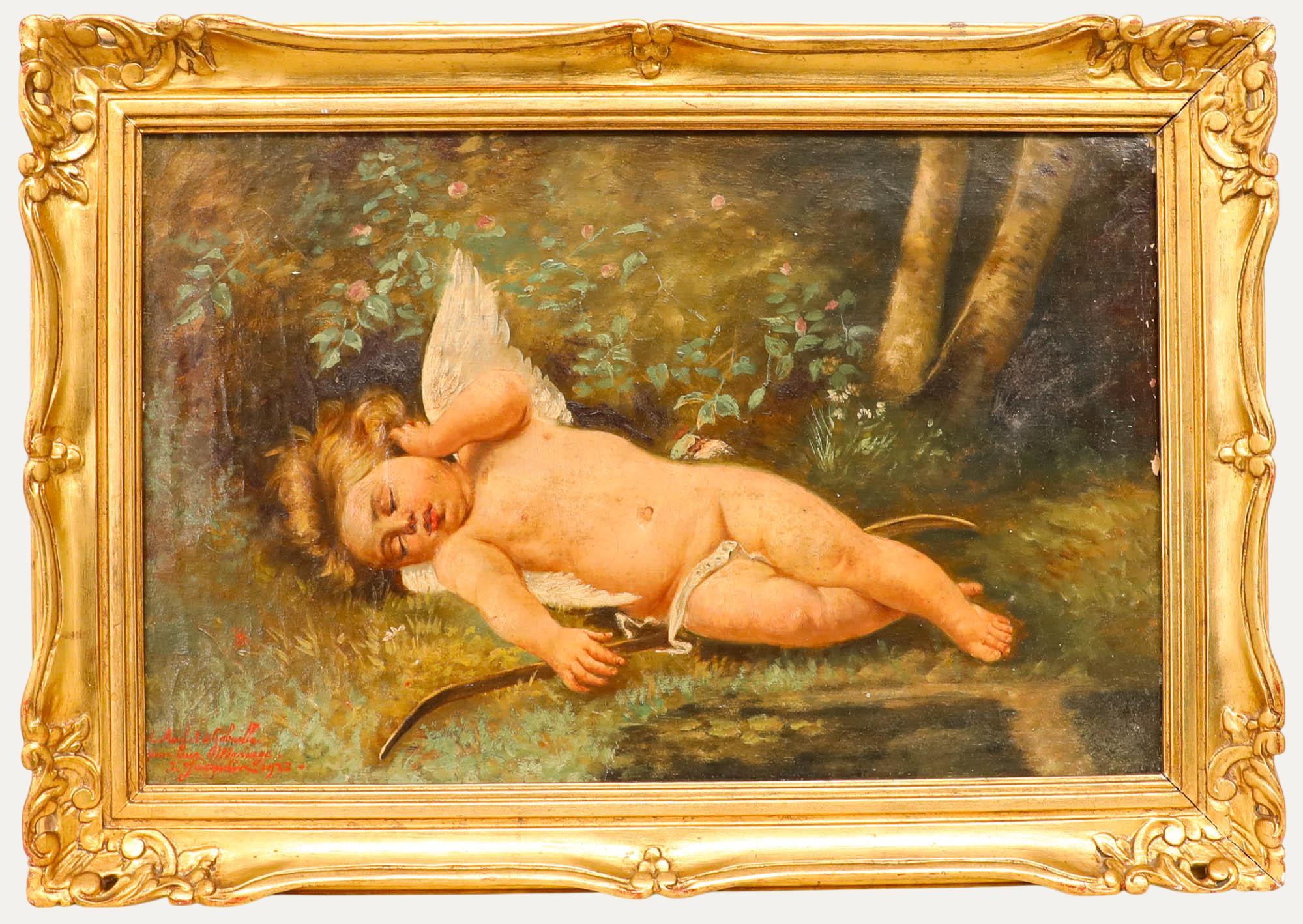 Unknown Figurative Painting - J. Jacquelin after Leon Perrault (1832-1908) - 1923 Oil, Sleeping Cupid