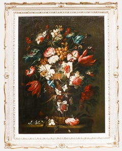 J. Lazcano After Antonio Arellano - Framed Oil, Spring Flowers in a Wicker Vase