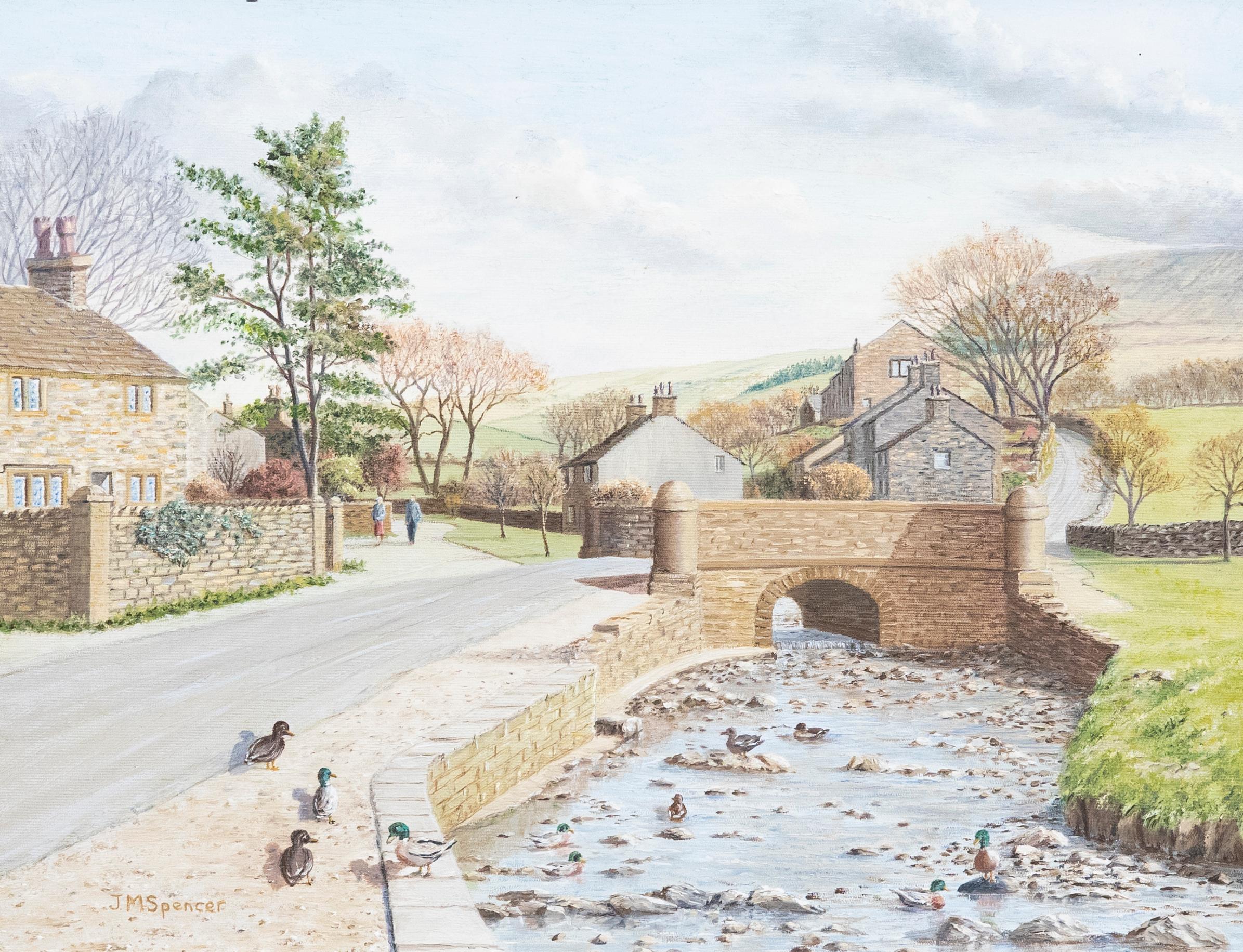 J M Spencer - Framed 20th Century Oil, Downham, Nr. Clitheroe - Painting by Unknown