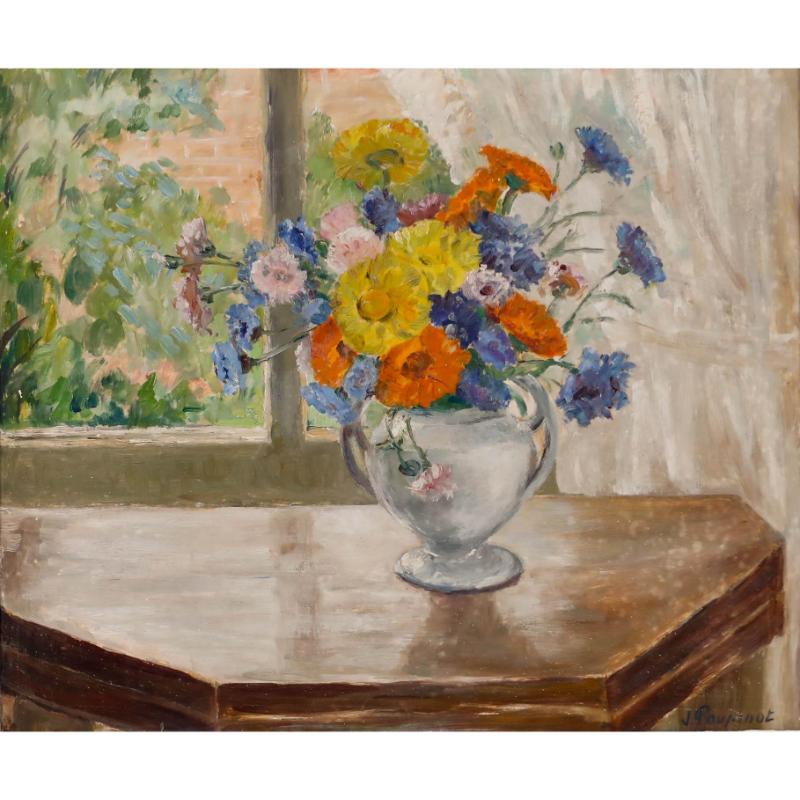 J. Poupinot - 20th Century Oil, Summer Flowers - Painting by Unknown