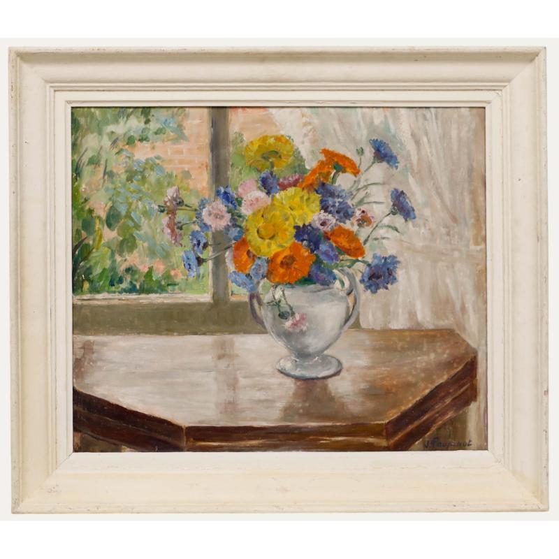 Unknown Still-Life Painting - J. Poupinot - 20th Century Oil, Summer Flowers