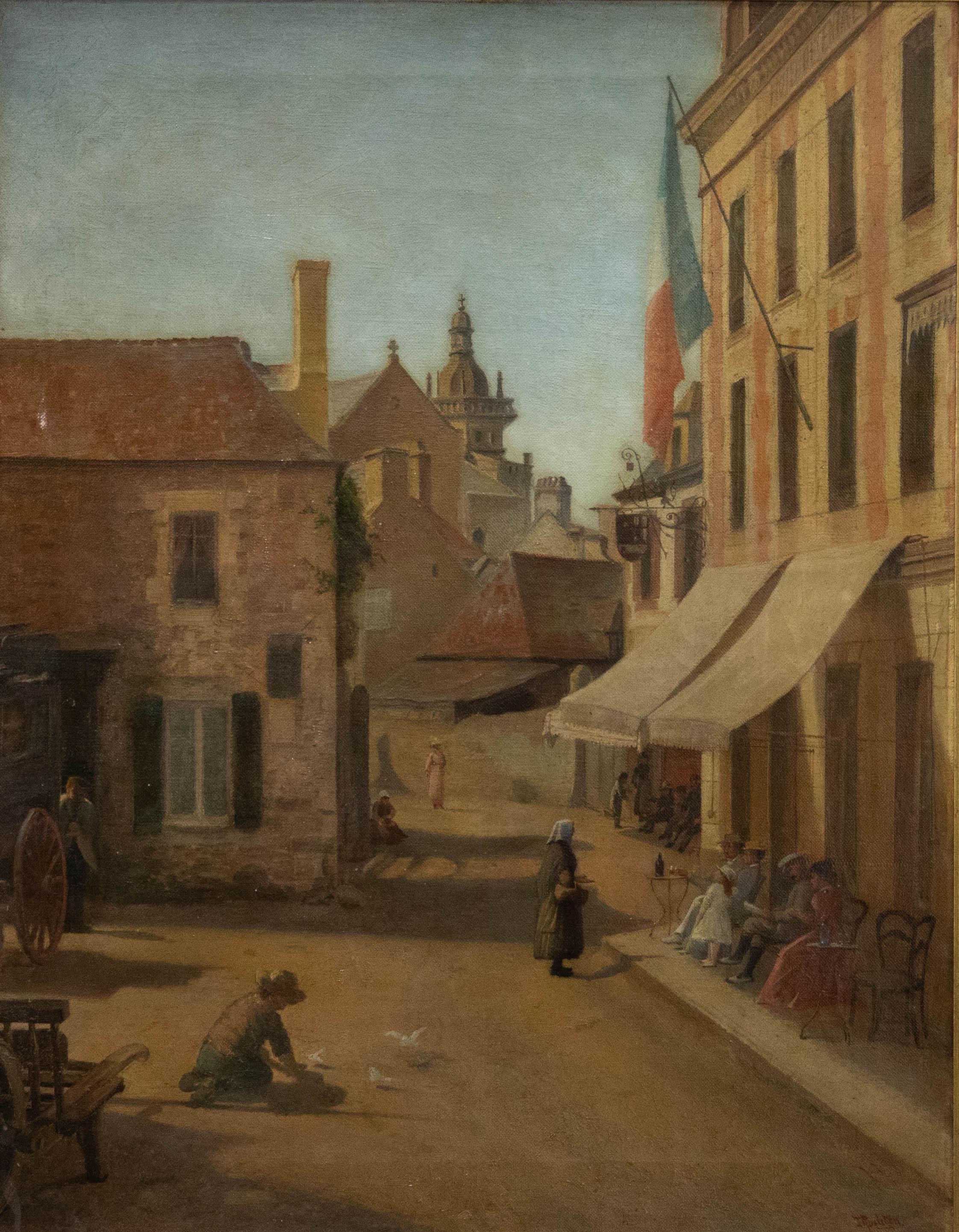 J. Rushton  - Early 20th Century Oil, Hotel du Centre, Saint Brieuc - Painting by Unknown