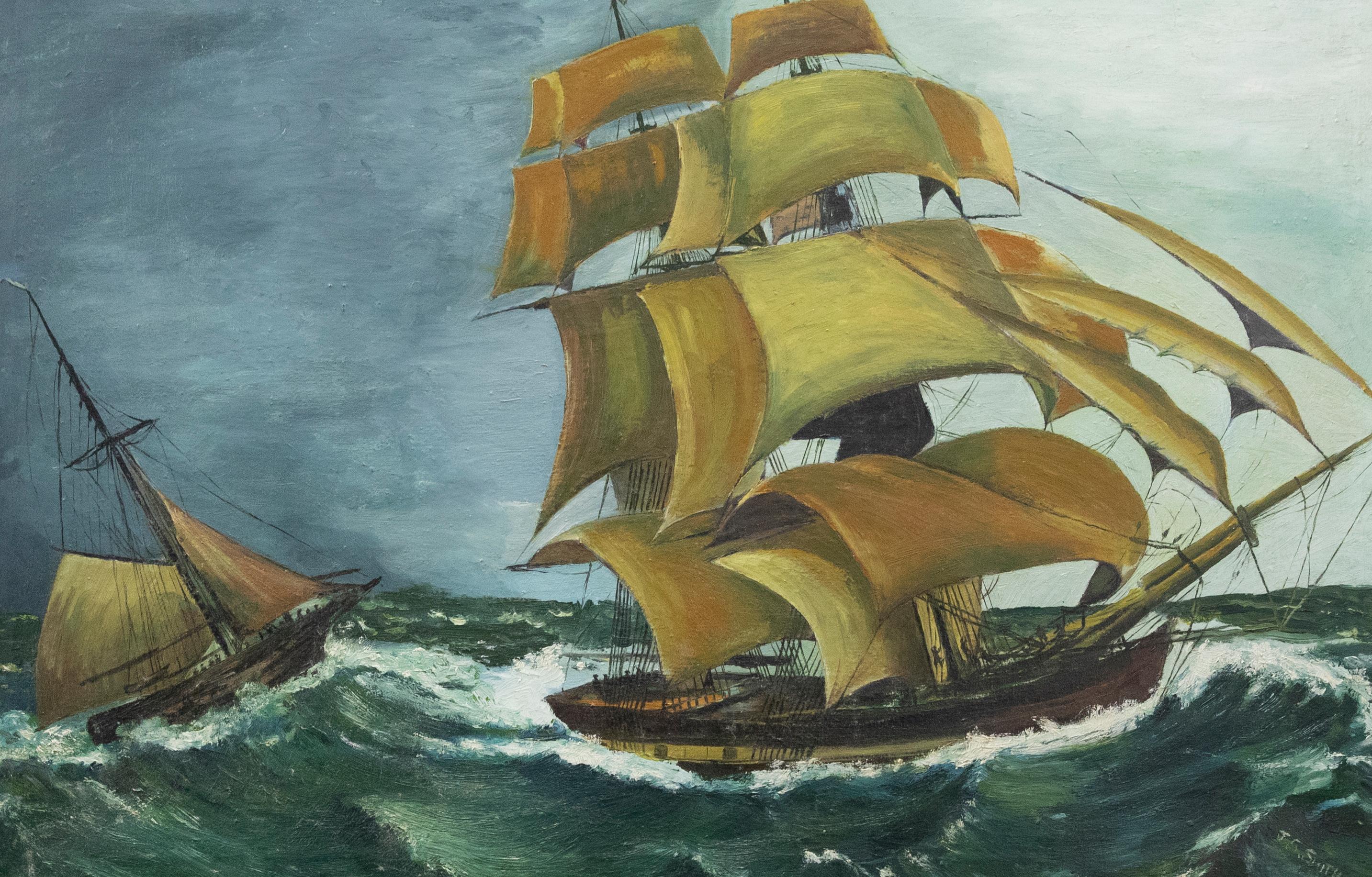 J. S. Smith - 20th Century Oil, Brigantine at Sea - Painting by Unknown